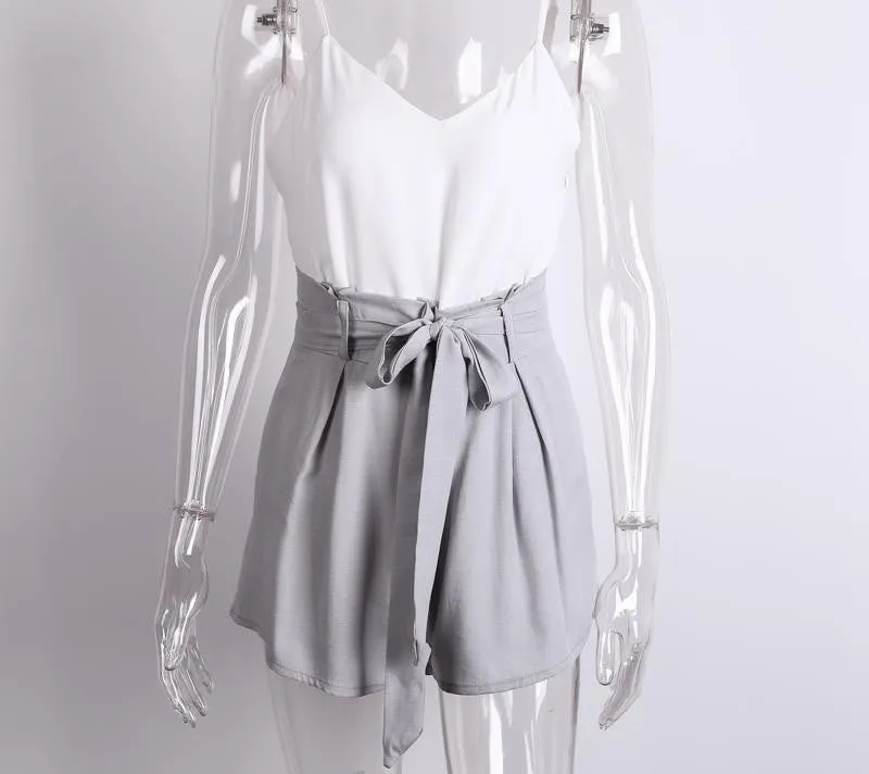 Summer white elegant jumpsuit romper Women bow one piece casual playsuit Sexy backless short overalls girls