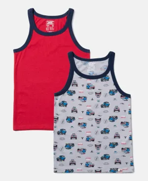 Super Combed Cotton Printed Round Neck Sleeveless Vest - Ultimate Grey & Chilli Pepper (Pack of 2)