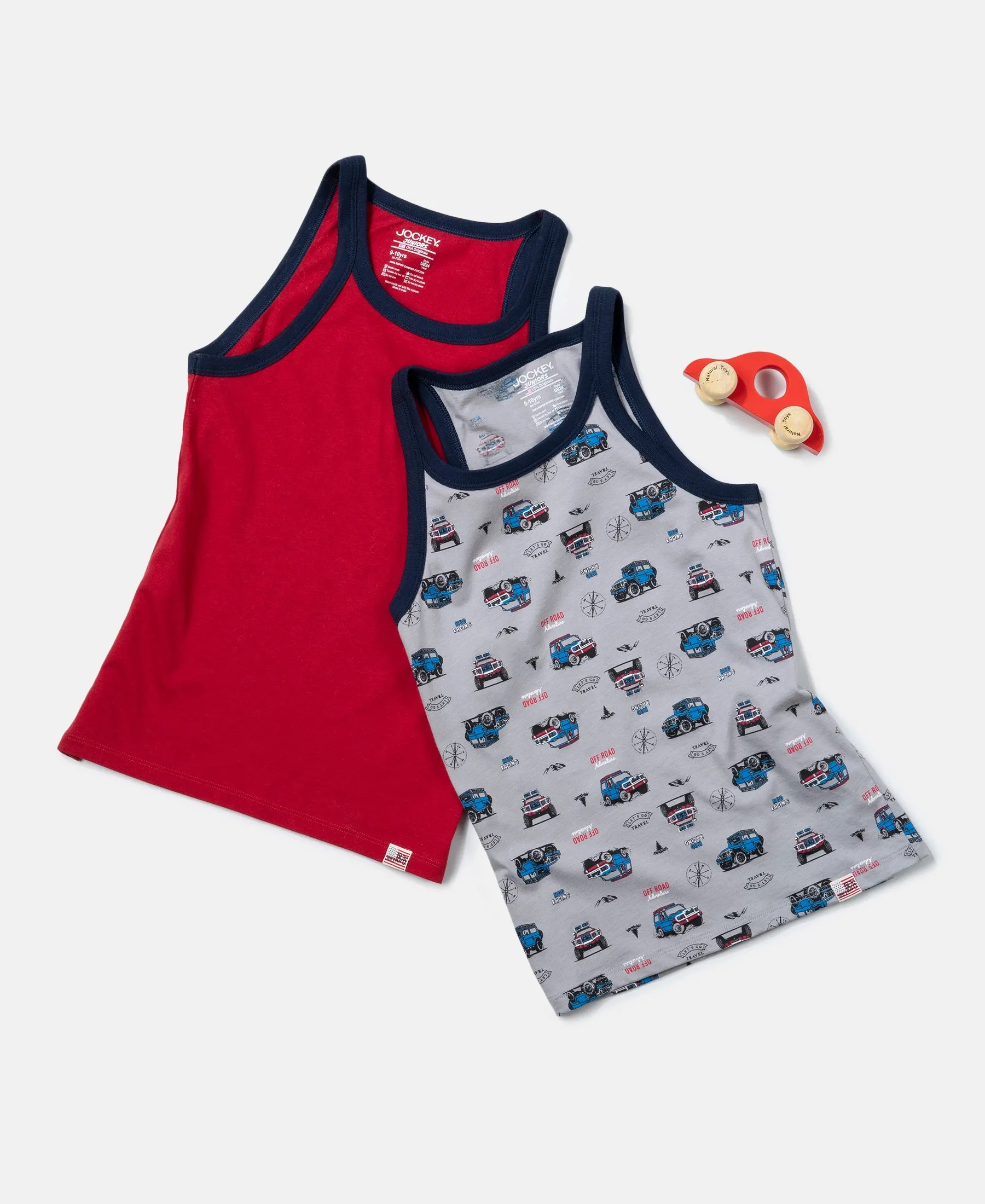 Super Combed Cotton Printed Round Neck Sleeveless Vest - Ultimate Grey & Chilli Pepper (Pack of 2)