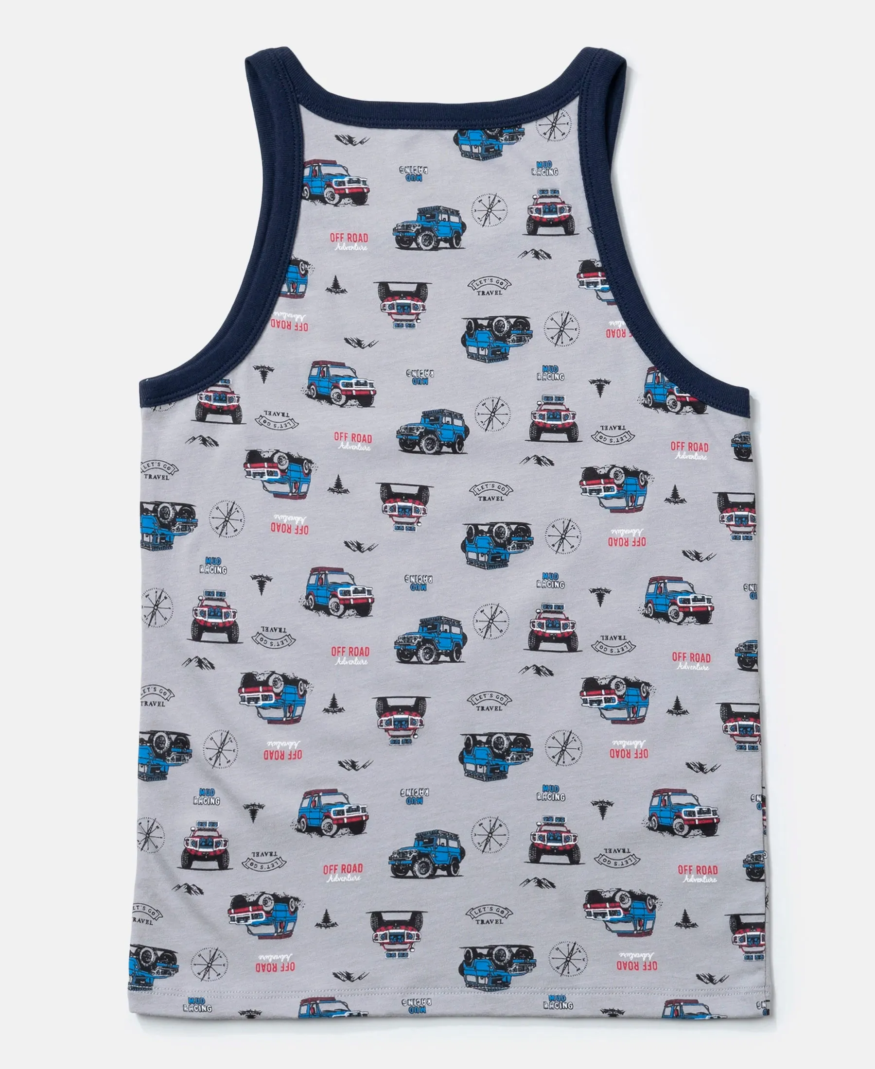 Super Combed Cotton Printed Round Neck Sleeveless Vest - Ultimate Grey & Chilli Pepper (Pack of 2)