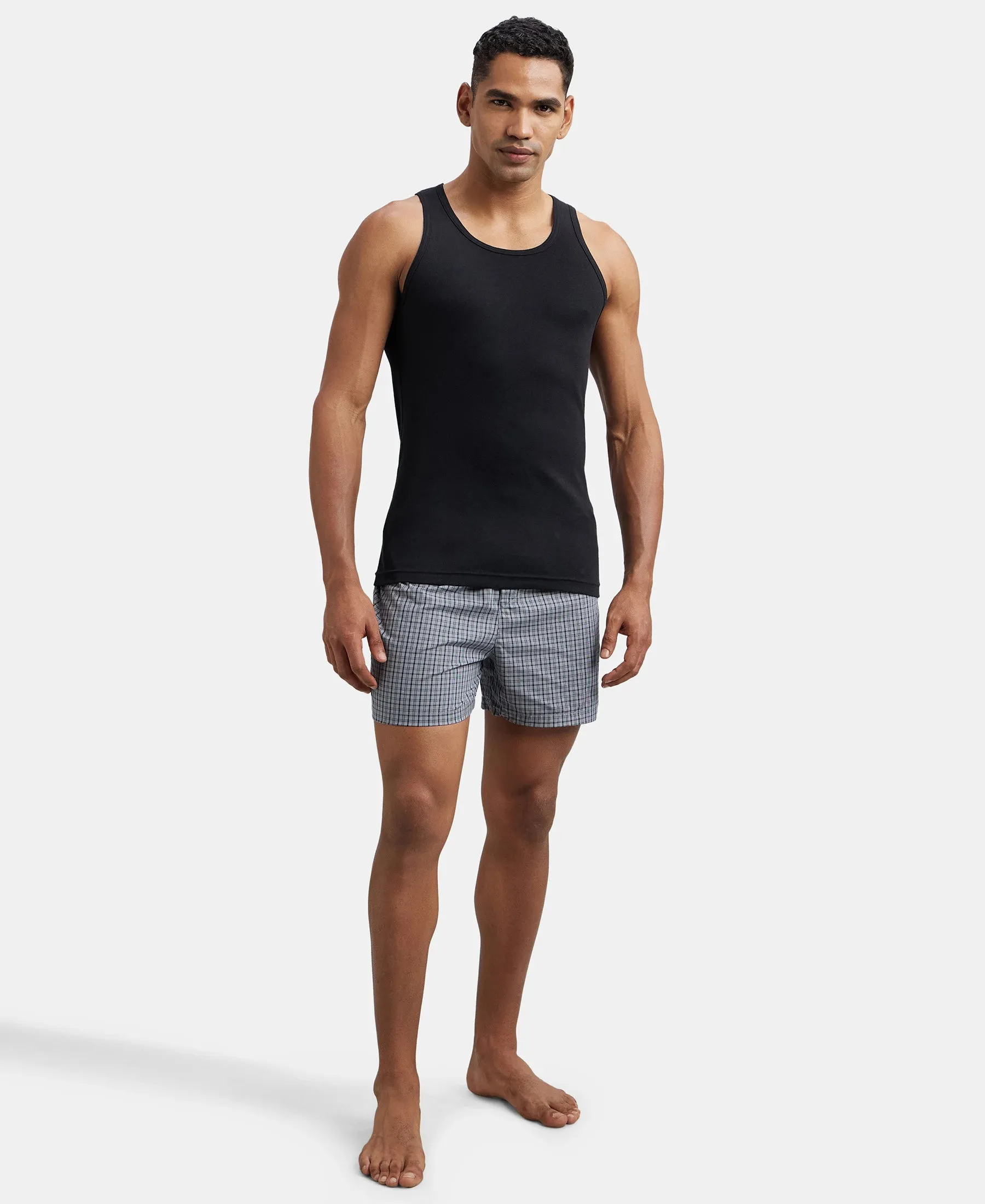 Super Combed Cotton Rib Round Neck Sleeveless Vest - Black & Neon Blue