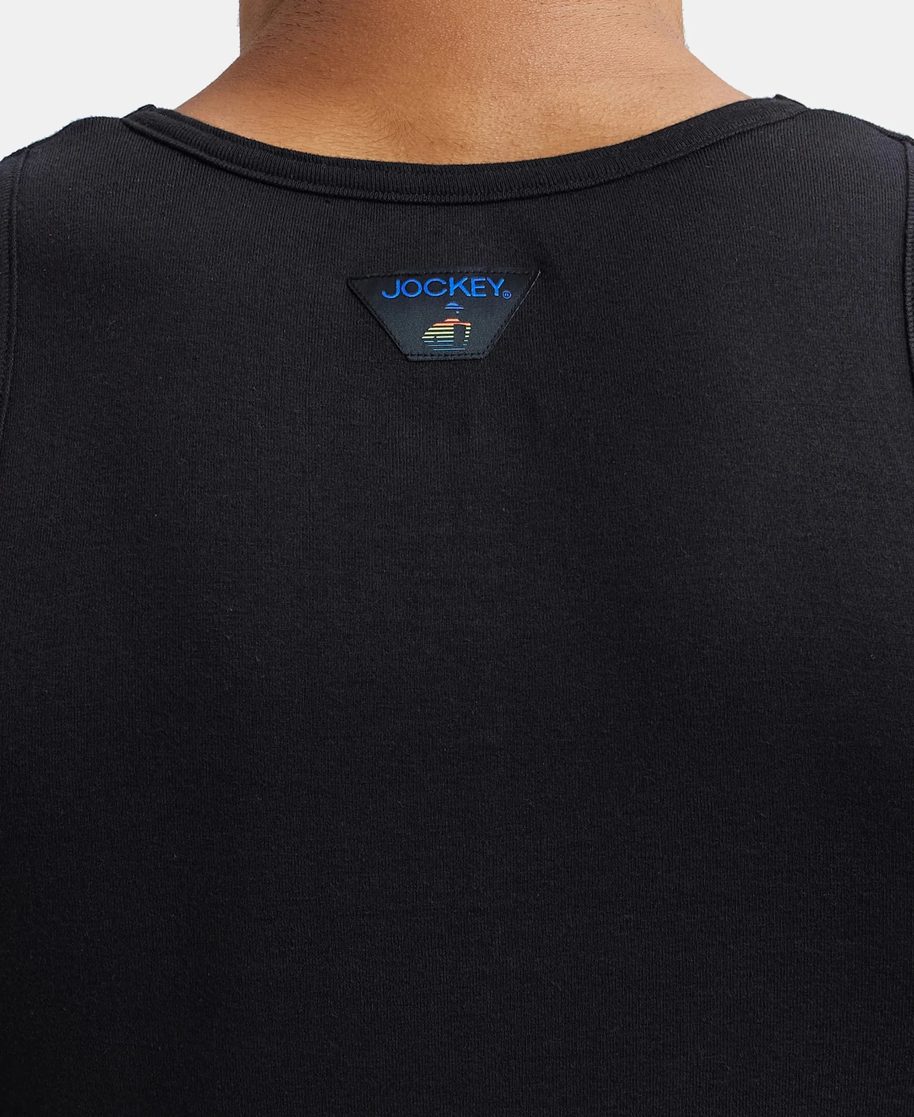 Super Combed Cotton Rib Round Neck Sleeveless Vest - Black & Neon Blue