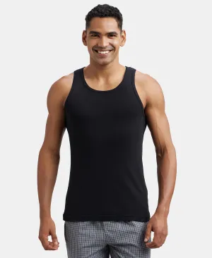 Super Combed Cotton Rib Round Neck Sleeveless Vest - Black & Neon Blue