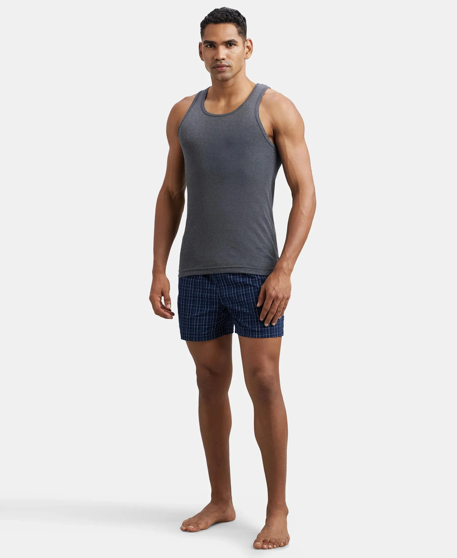 Super Combed Cotton Rib Round Neck Sleeveless Vest - Charcoal Melange & Neon Orange