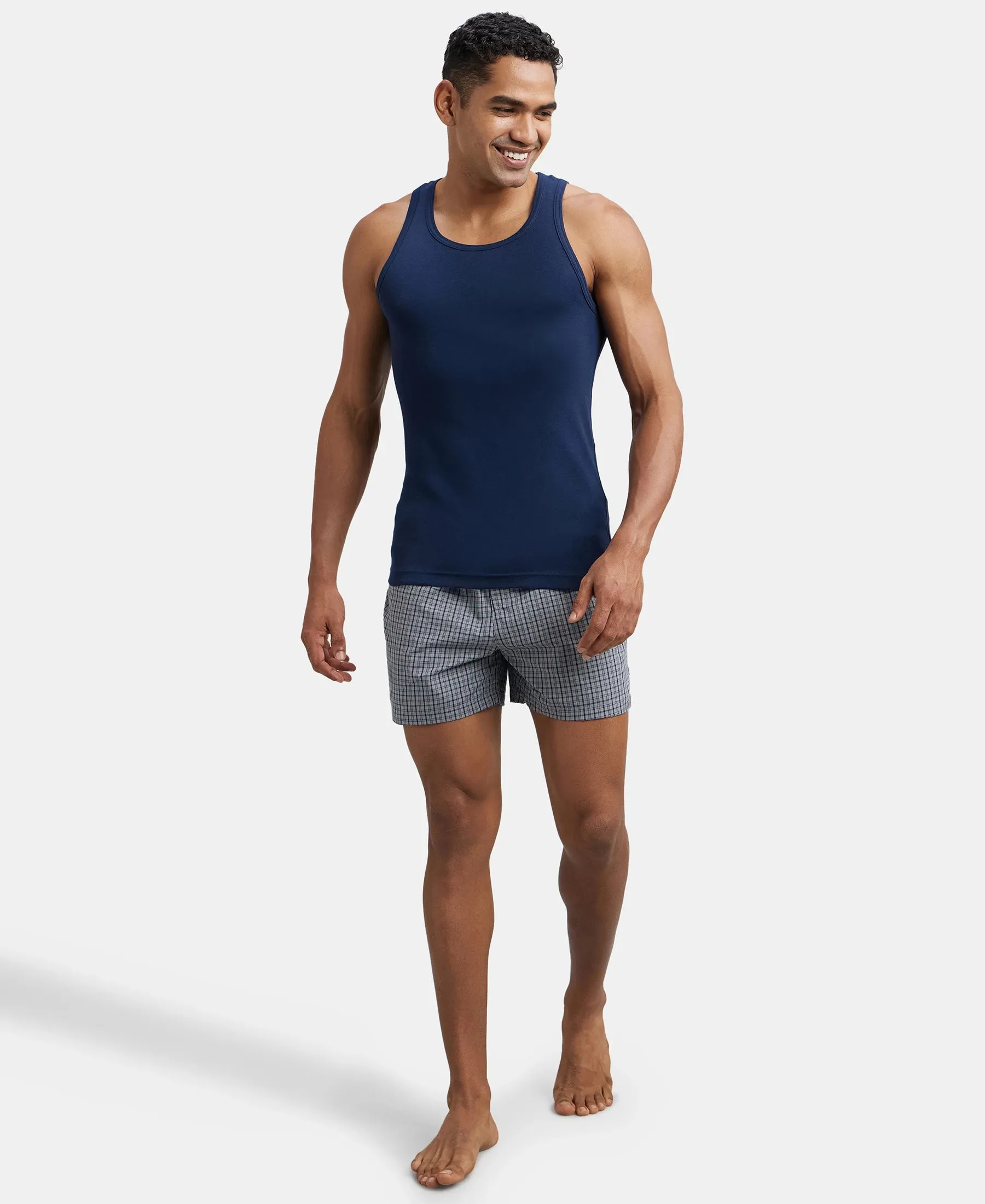Super Combed Cotton Rib Round Neck Sleeveless Vest - Deep Navy