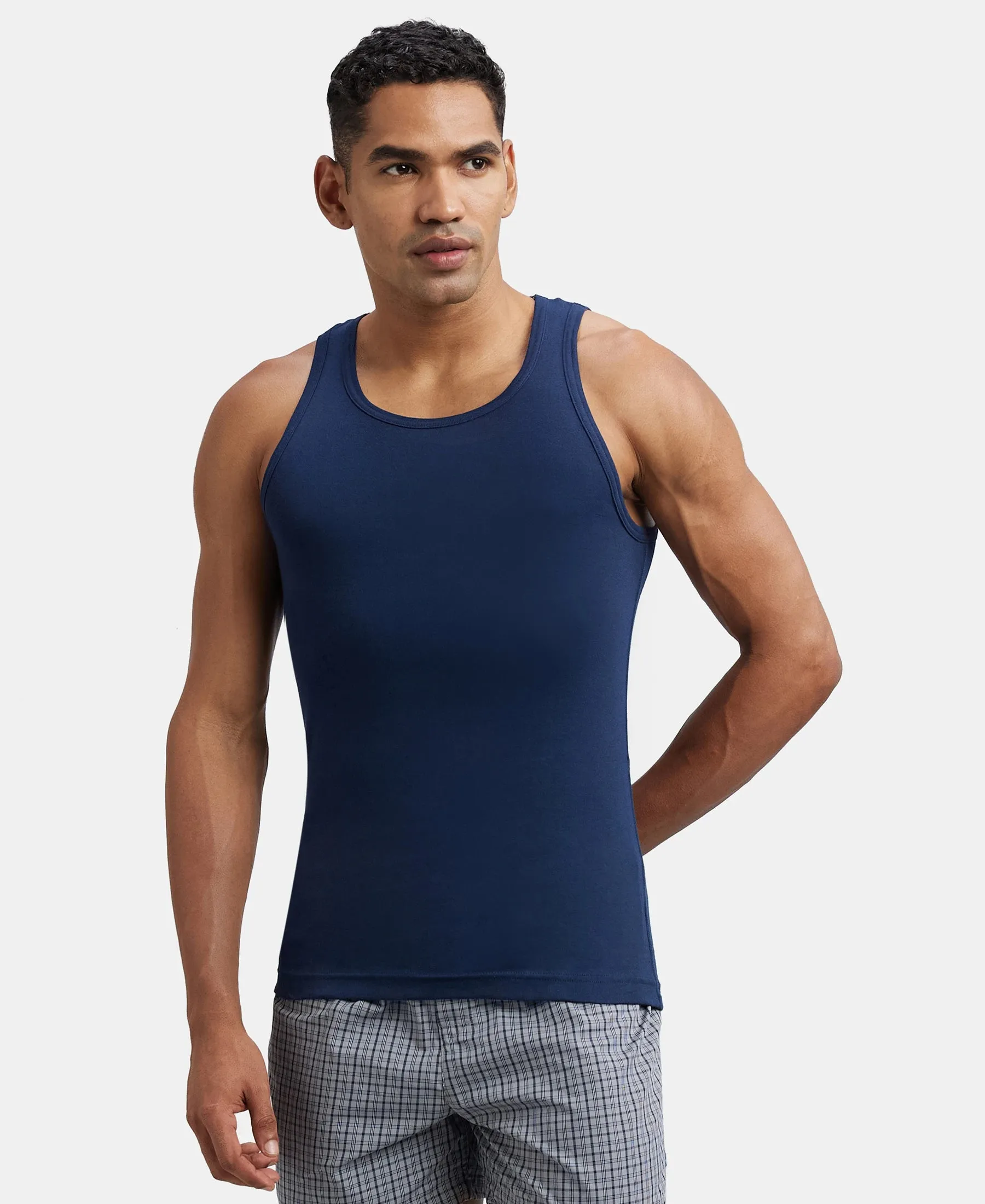 Super Combed Cotton Rib Round Neck Sleeveless Vest - Deep Navy