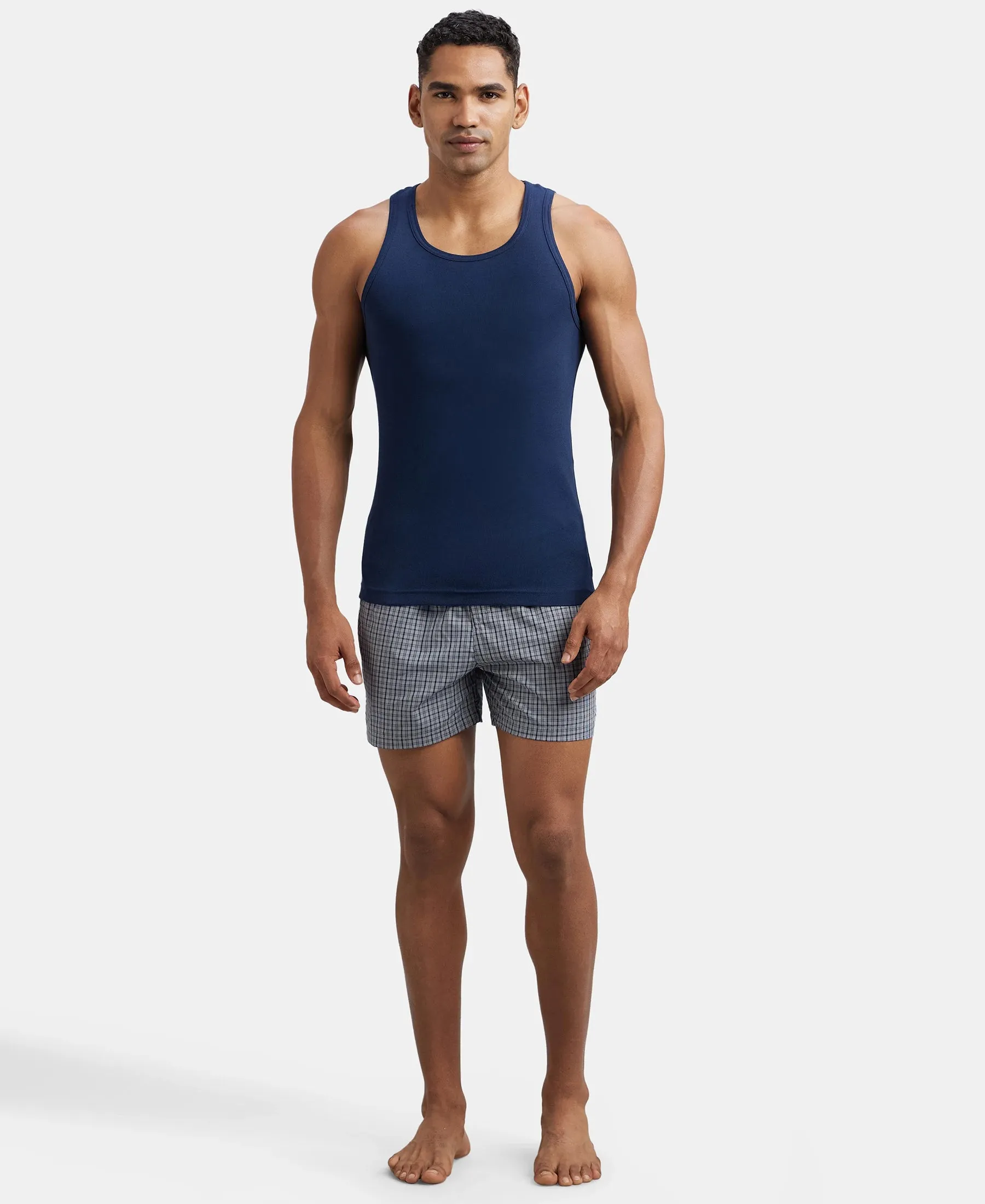 Super Combed Cotton Rib Round Neck Sleeveless Vest - Deep Navy