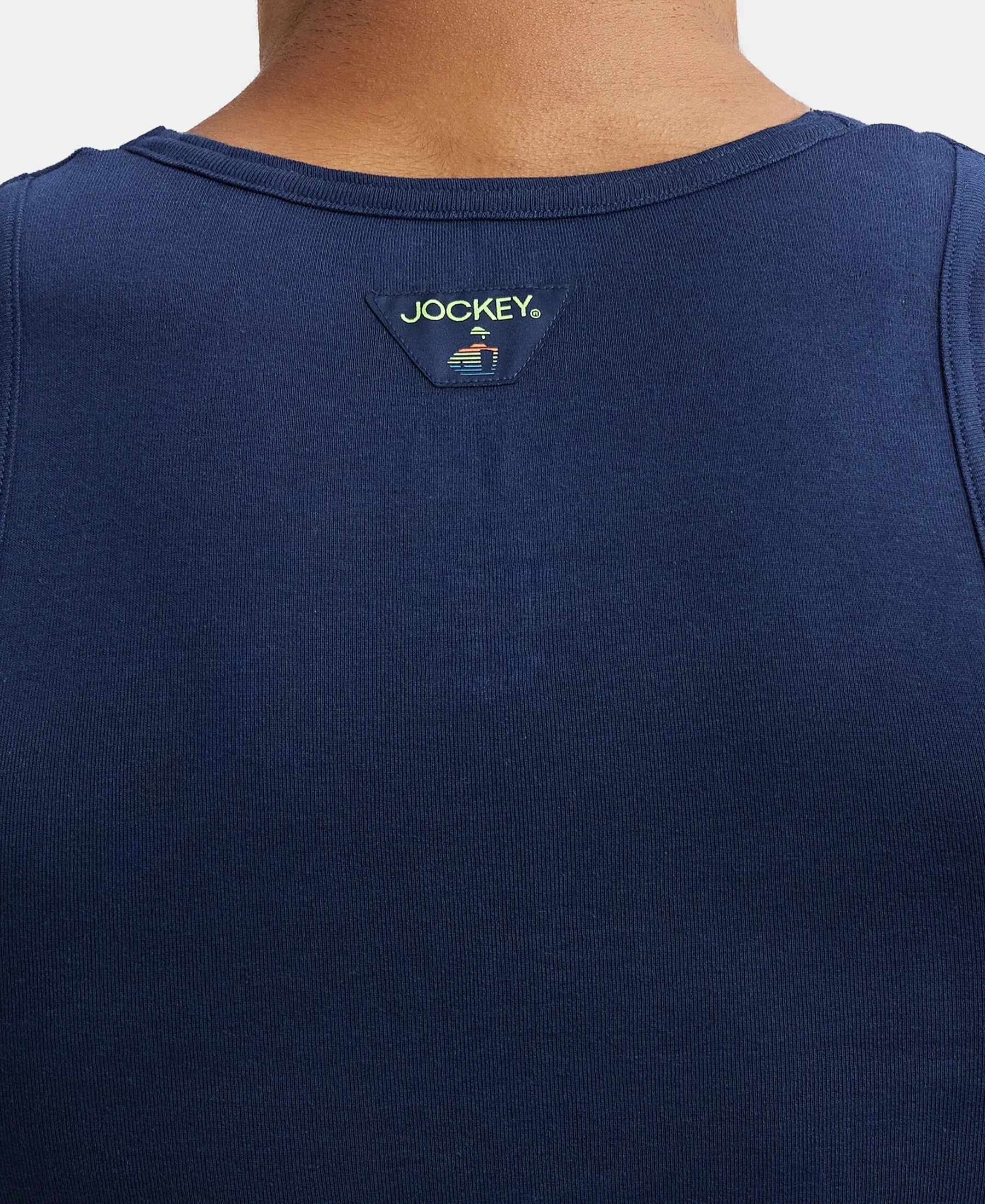 Super Combed Cotton Rib Round Neck Sleeveless Vest - Deep Navy