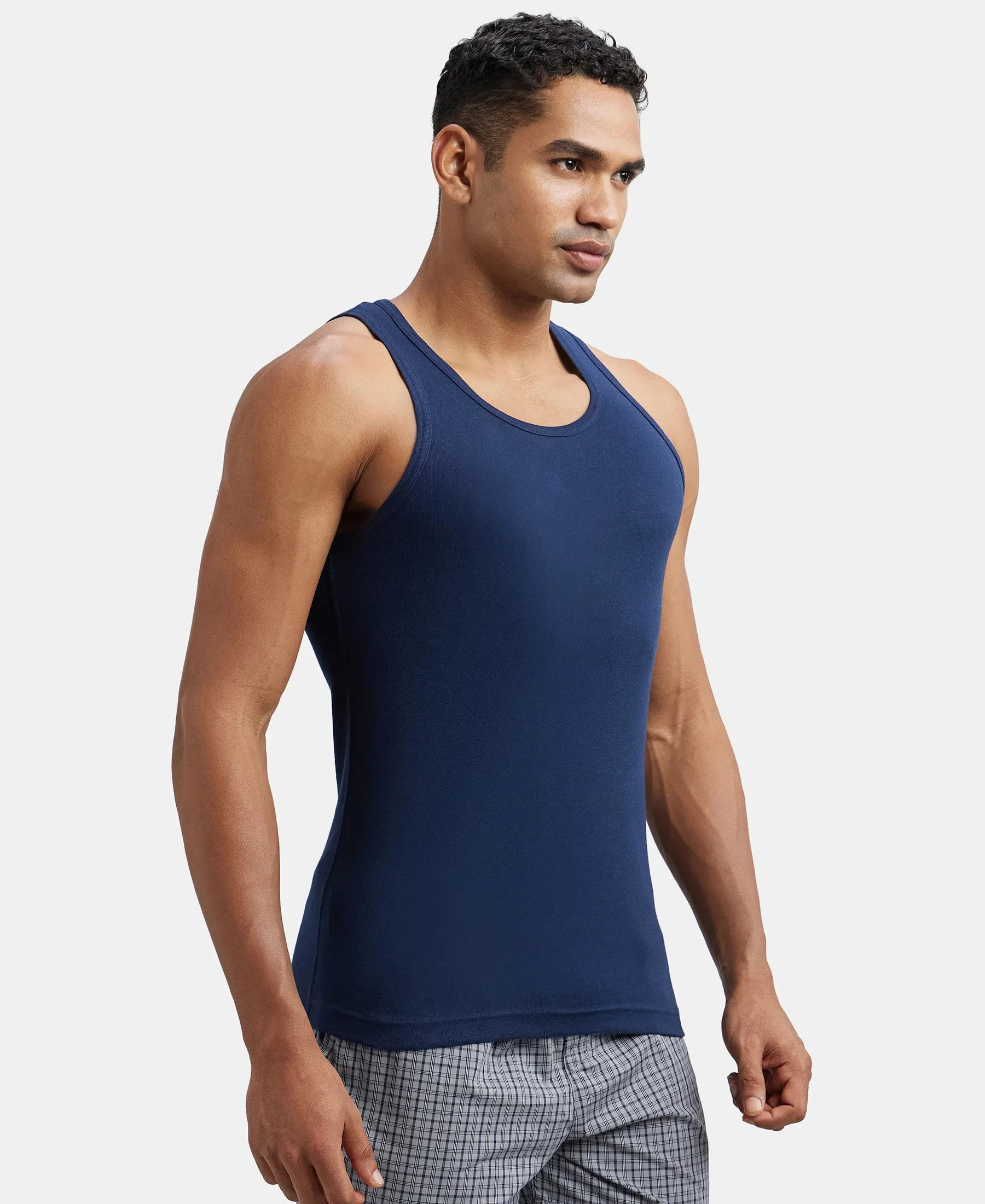 Super Combed Cotton Rib Round Neck Sleeveless Vest - Deep Navy
