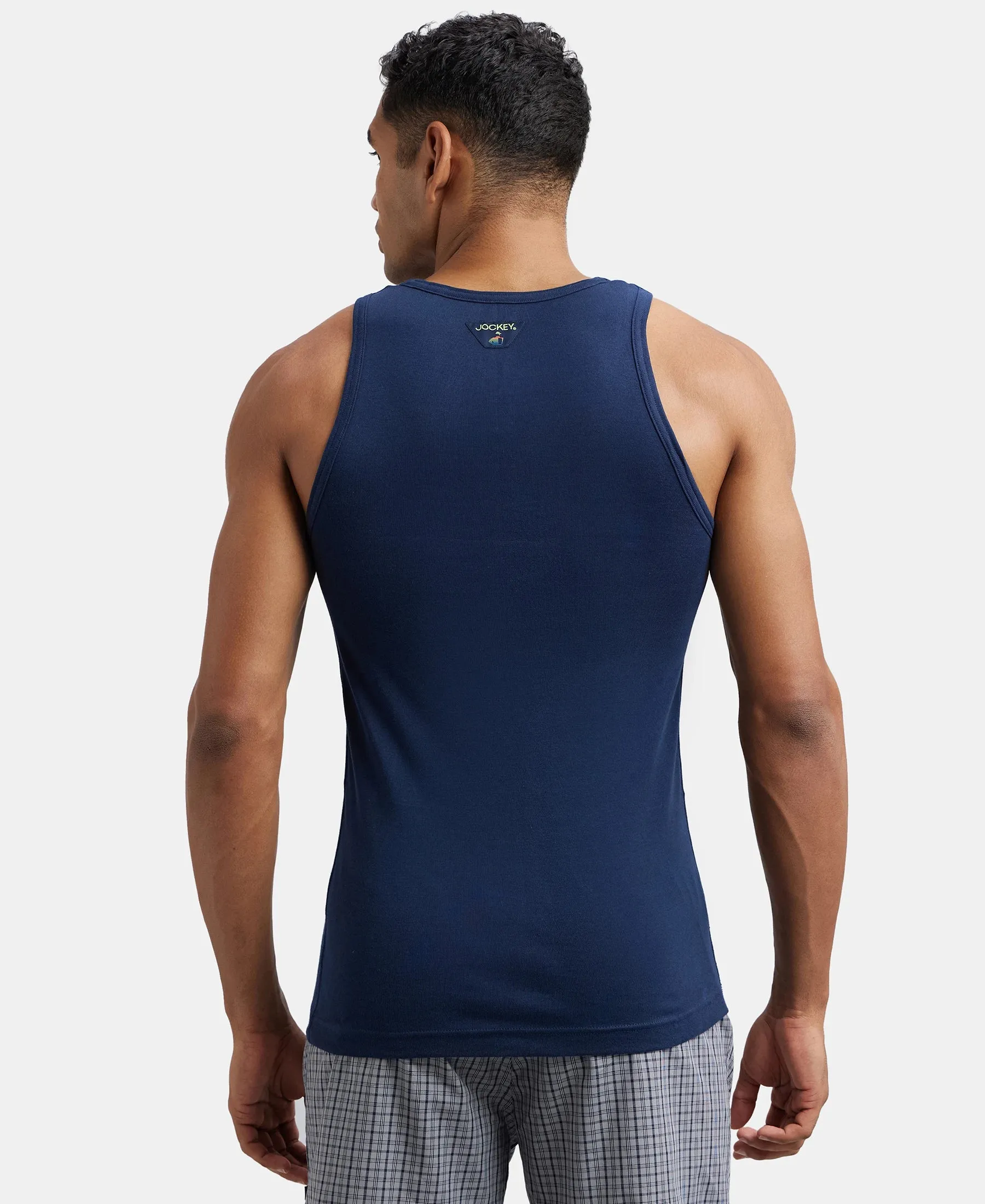 Super Combed Cotton Rib Round Neck Sleeveless Vest - Deep Navy