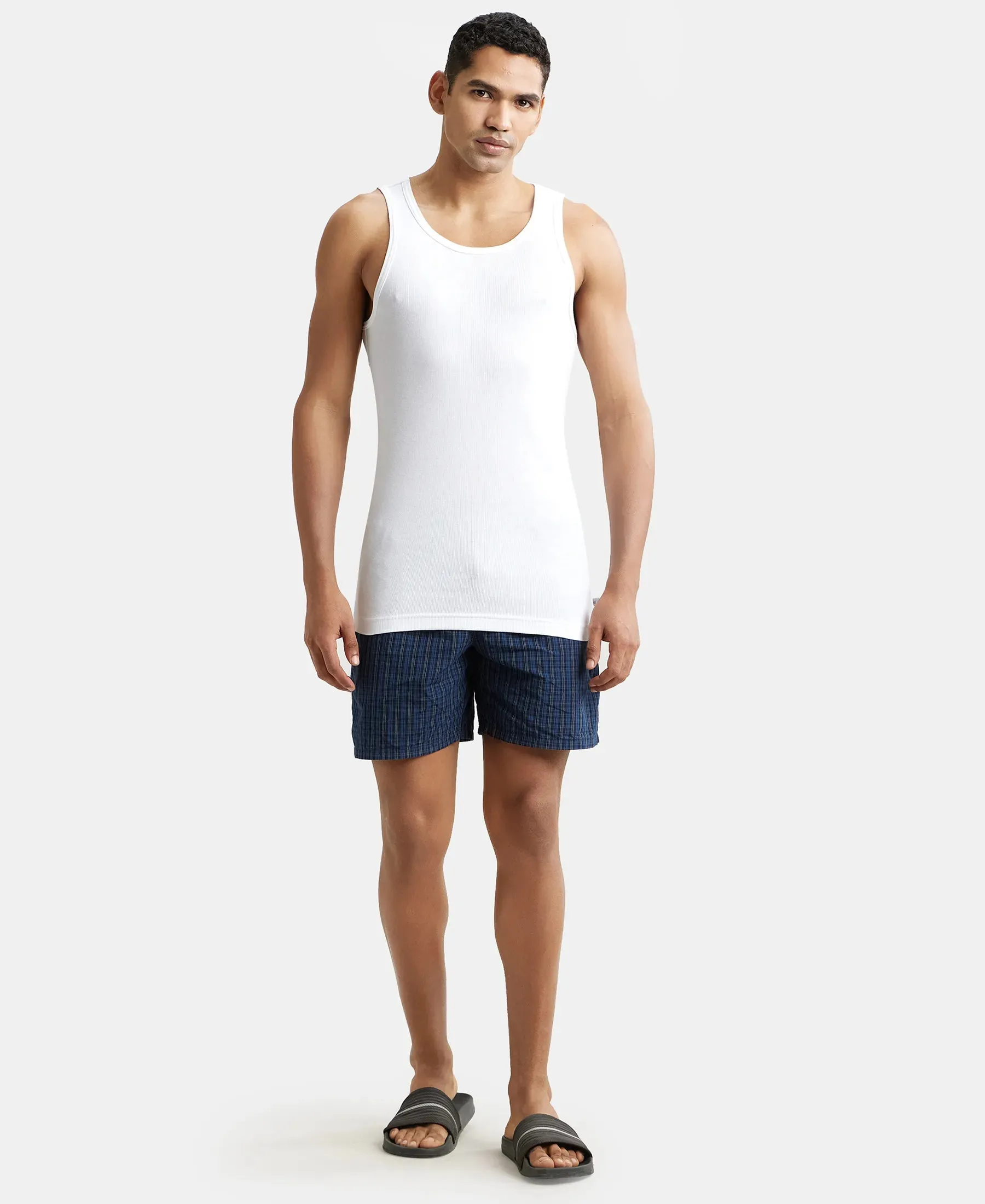 Super Combed Cotton Rib Round Neck Sleeveless Vest with StayFresh Properties - White (Pack of 3)