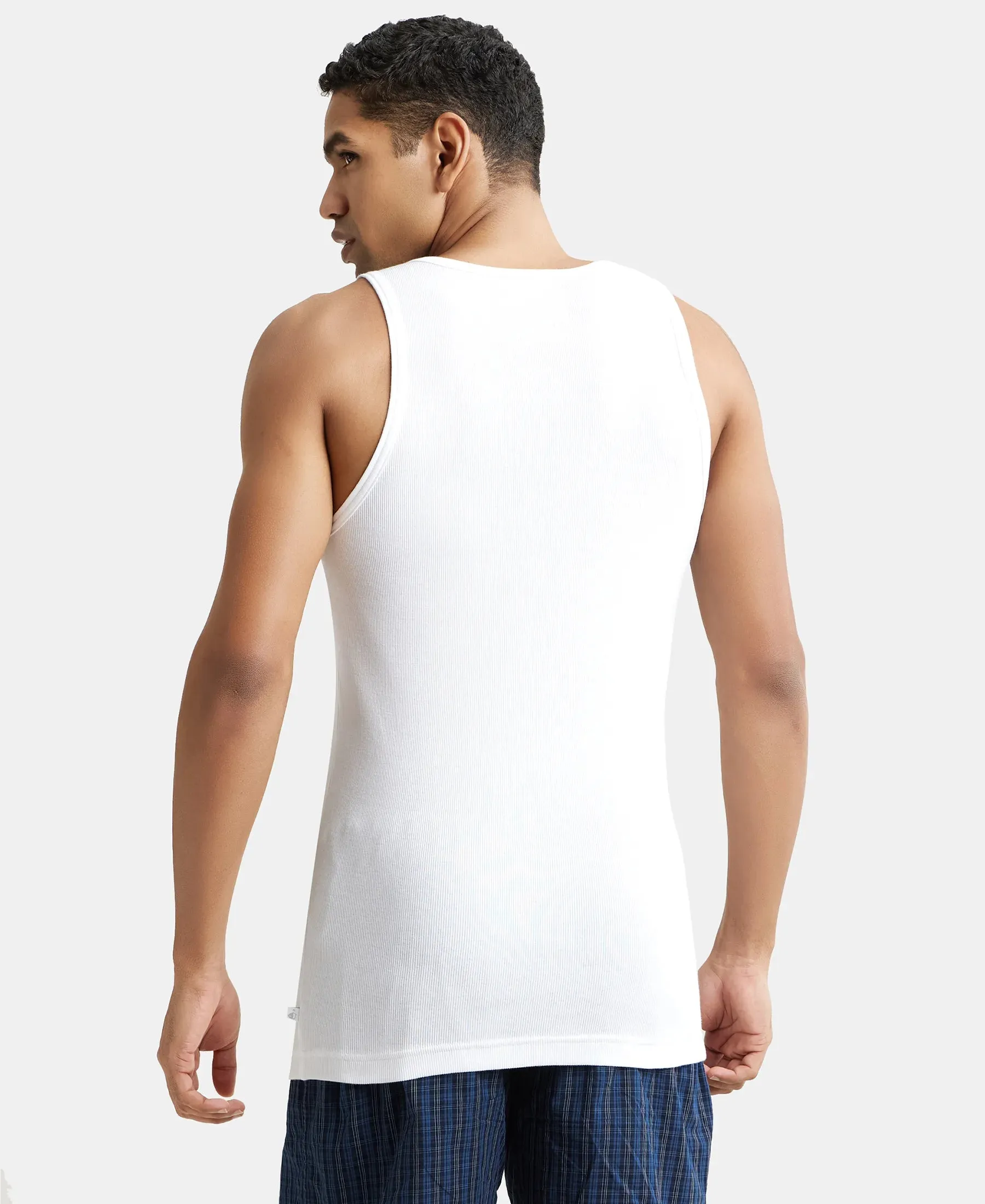 Super Combed Cotton Rib Round Neck Sleeveless Vest with StayFresh Properties - White (Pack of 3)