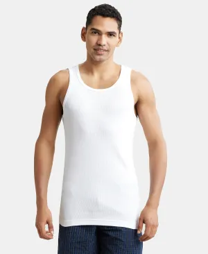 Super Combed Cotton Rib Round Neck Sleeveless Vest with StayFresh Properties - White