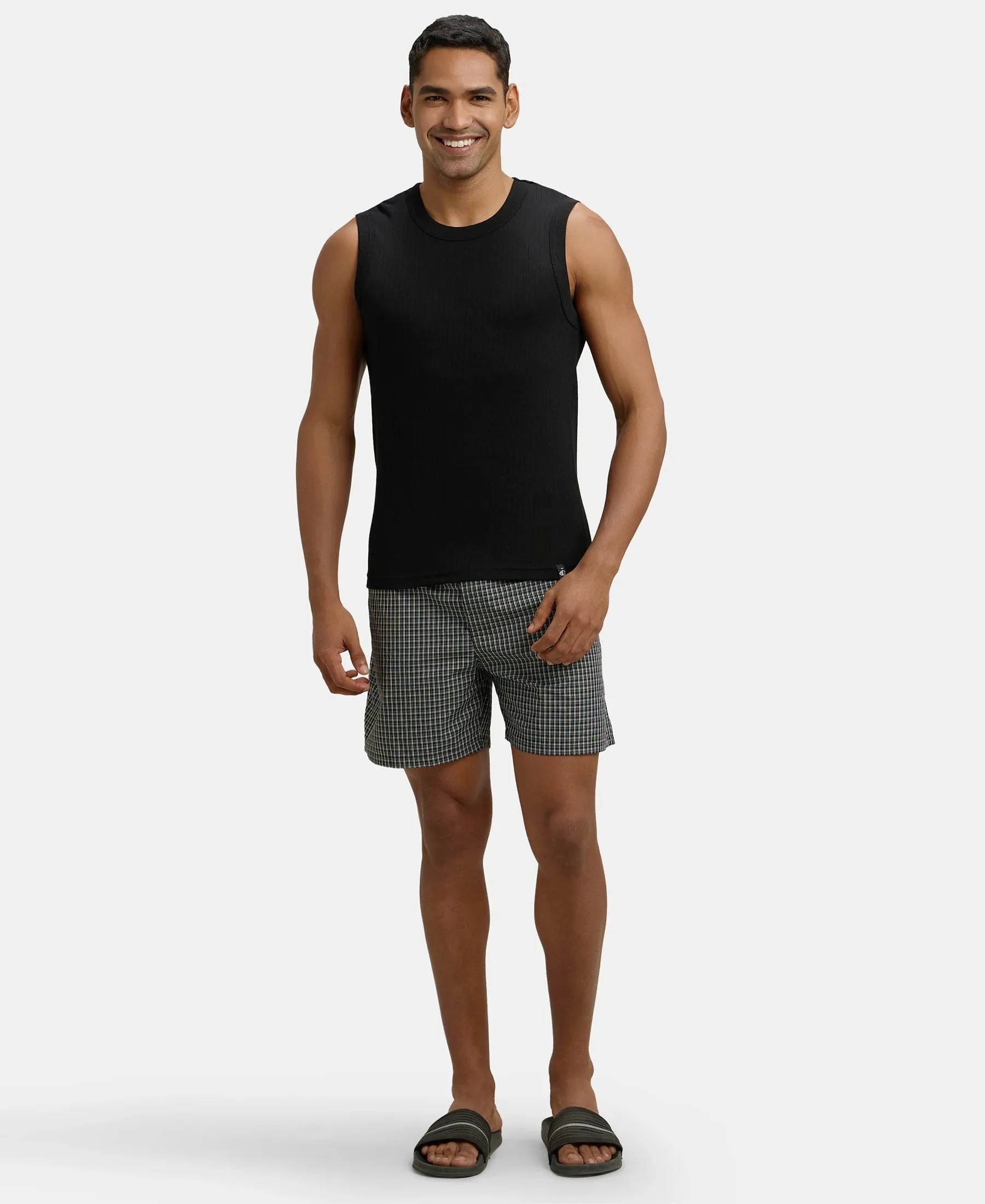 Super Combed Cotton Rib Solid Round Neck Muscle Vest - Black