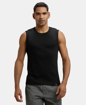 Super Combed Cotton Rib Solid Round Neck Muscle Vest - Black