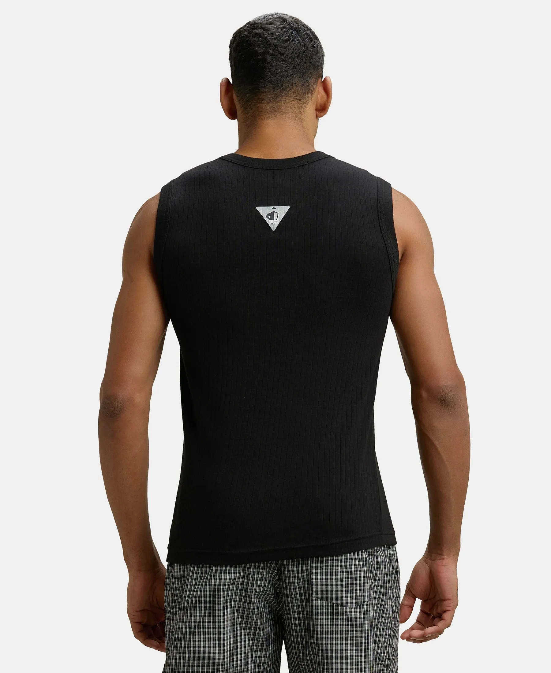 Super Combed Cotton Rib Solid Round Neck Muscle Vest - Black