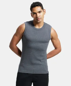 Super Combed Cotton Rib Solid Round Neck Muscle Vest - Charcoal Melange