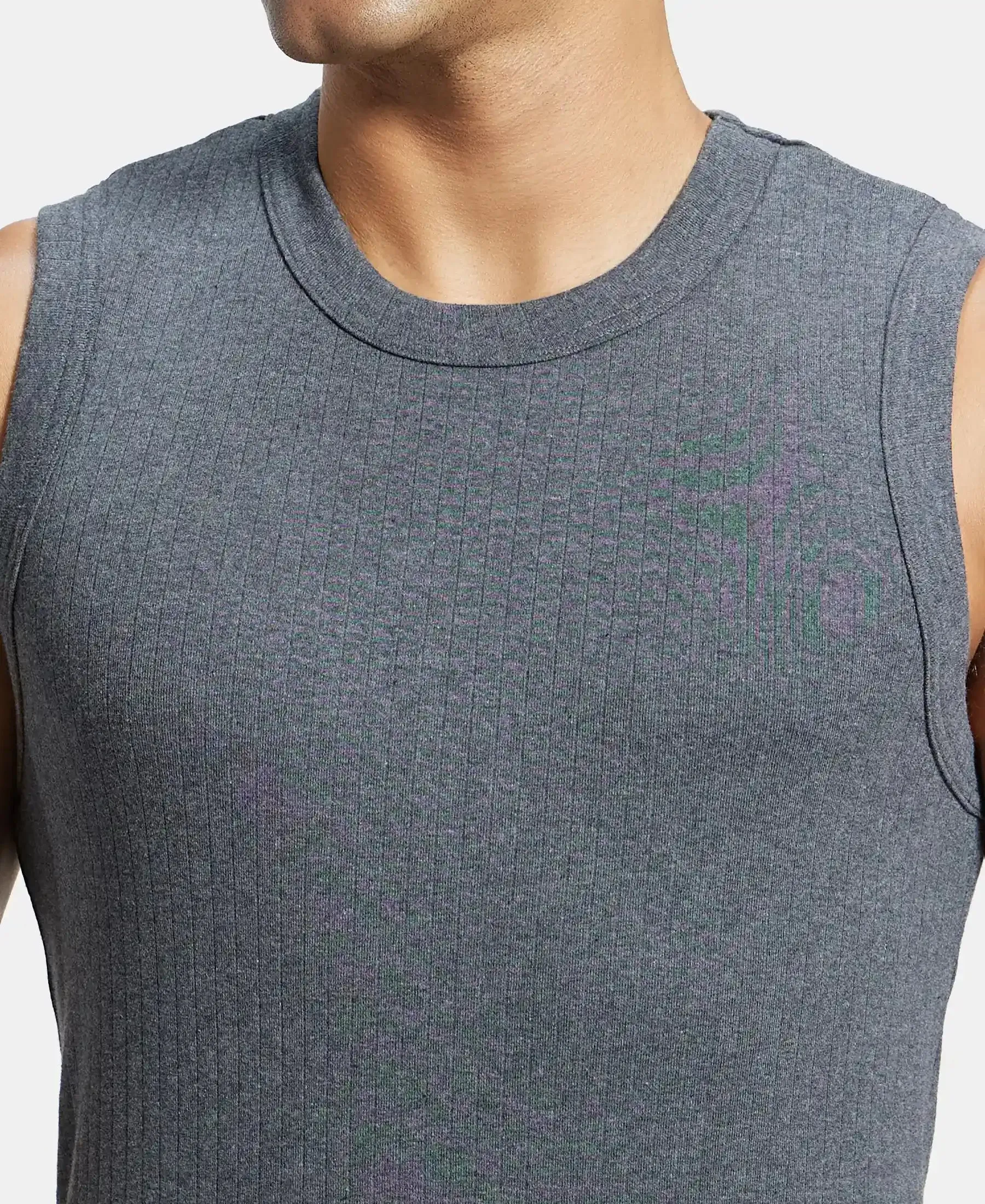 Super Combed Cotton Rib Solid Round Neck Muscle Vest - Charcoal Melange