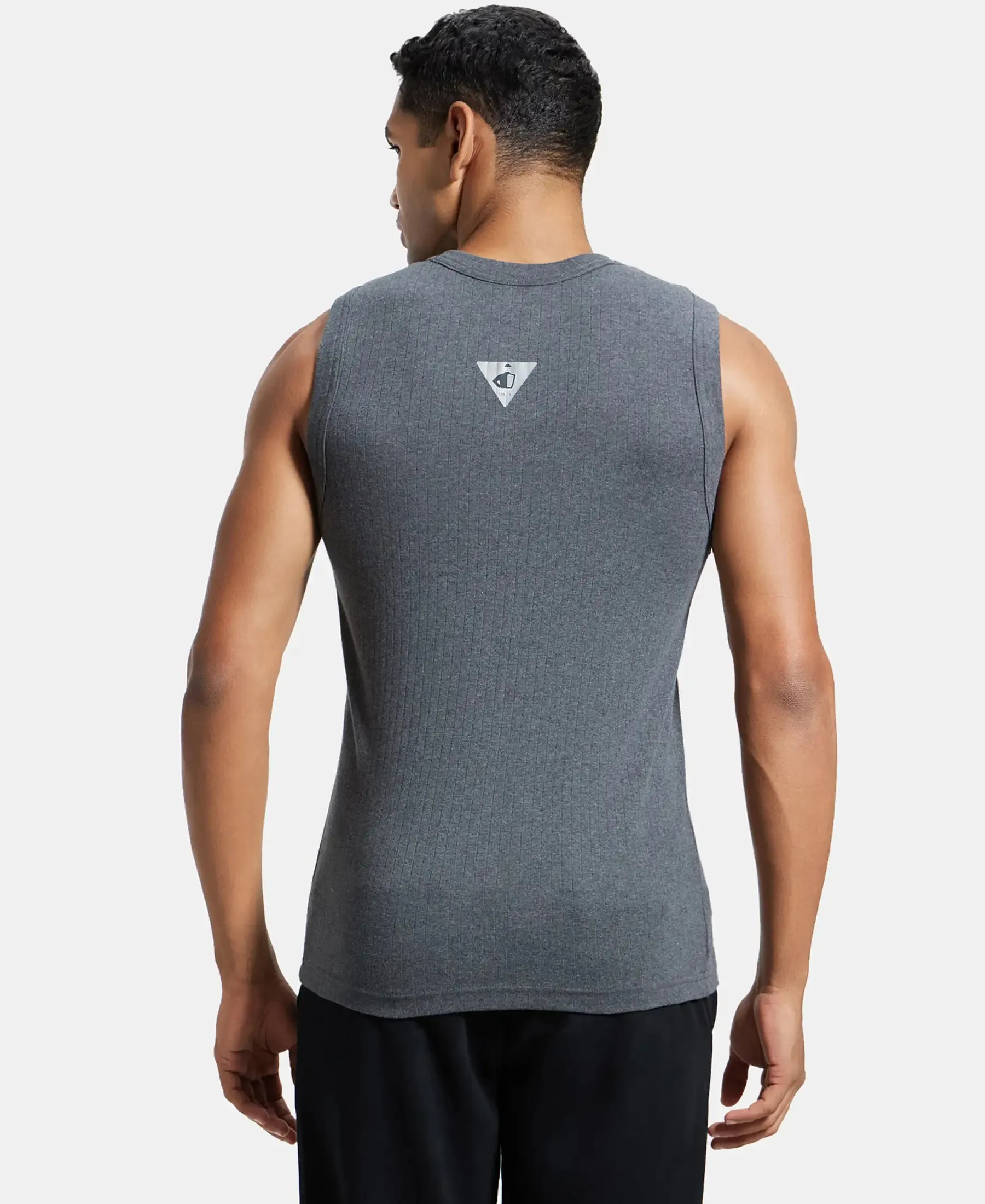 Super Combed Cotton Rib Solid Round Neck Muscle Vest - Charcoal Melange