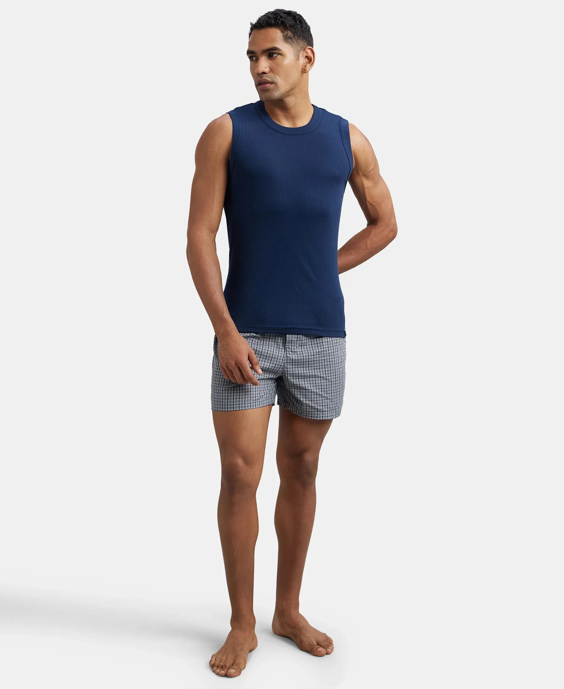 Super Combed Cotton Rib Solid Round Neck Muscle Vest - Navy