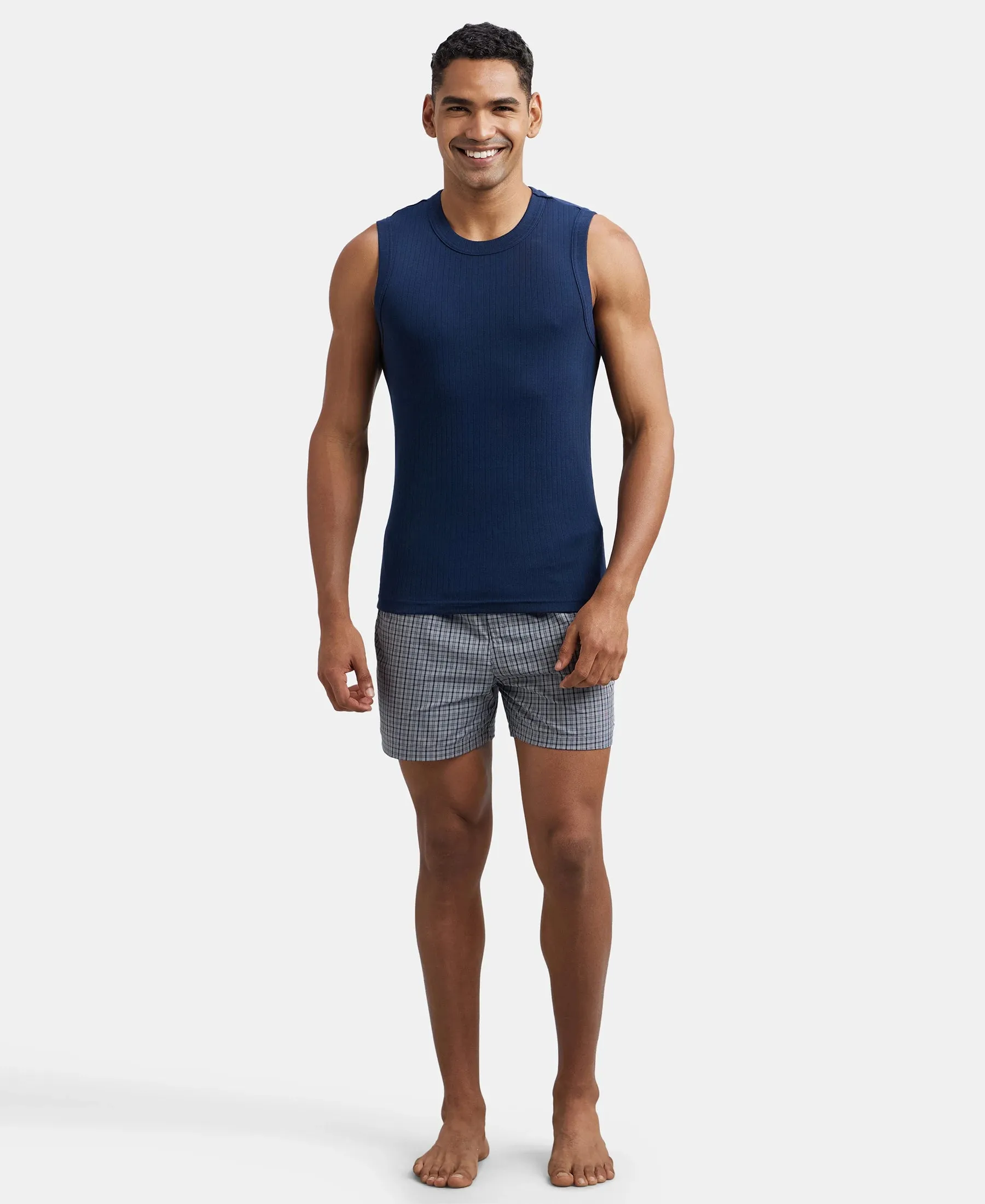 Super Combed Cotton Rib Solid Round Neck Muscle Vest - Navy
