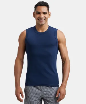 Super Combed Cotton Rib Solid Round Neck Muscle Vest - Navy