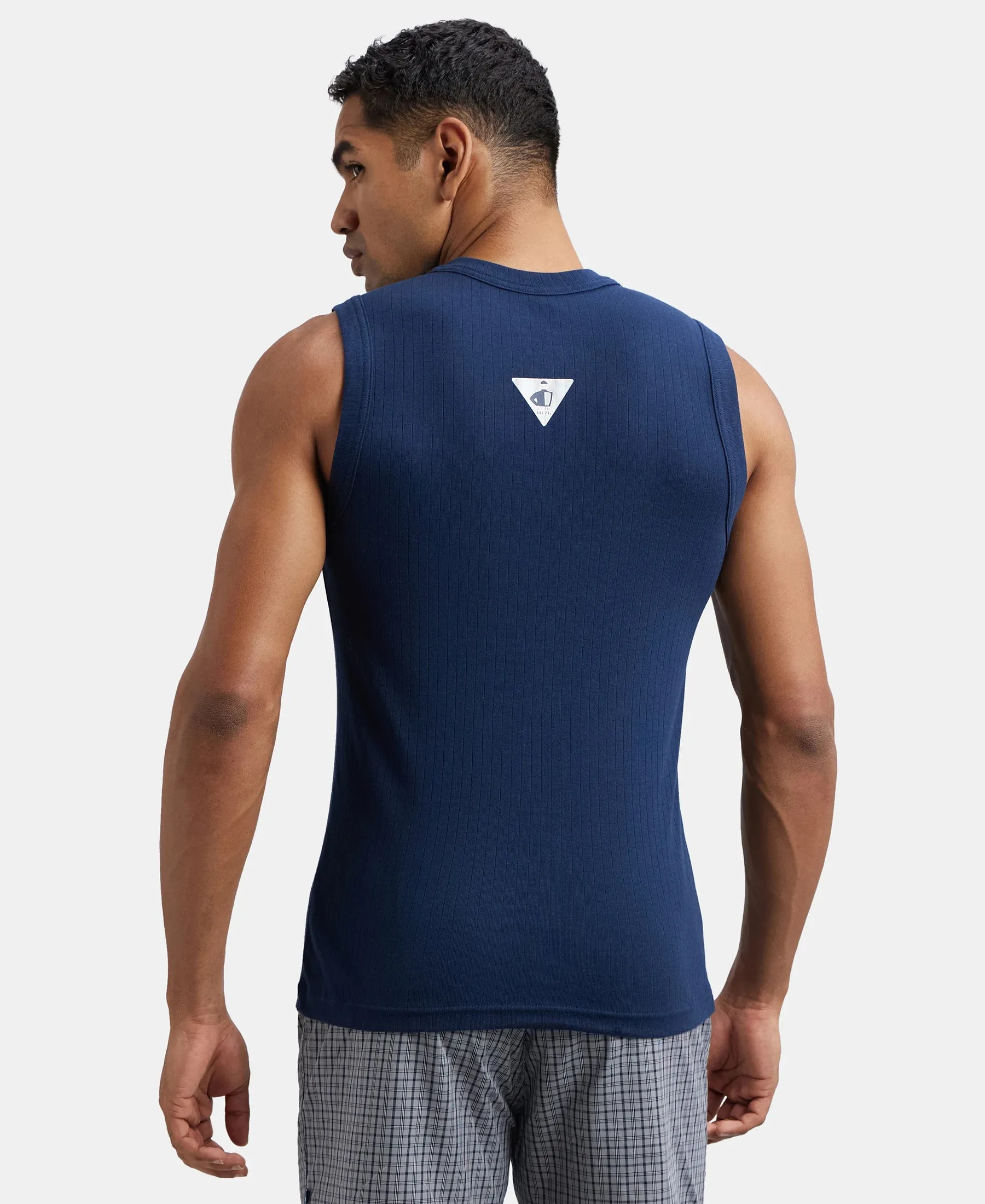 Super Combed Cotton Rib Solid Round Neck Muscle Vest - Navy