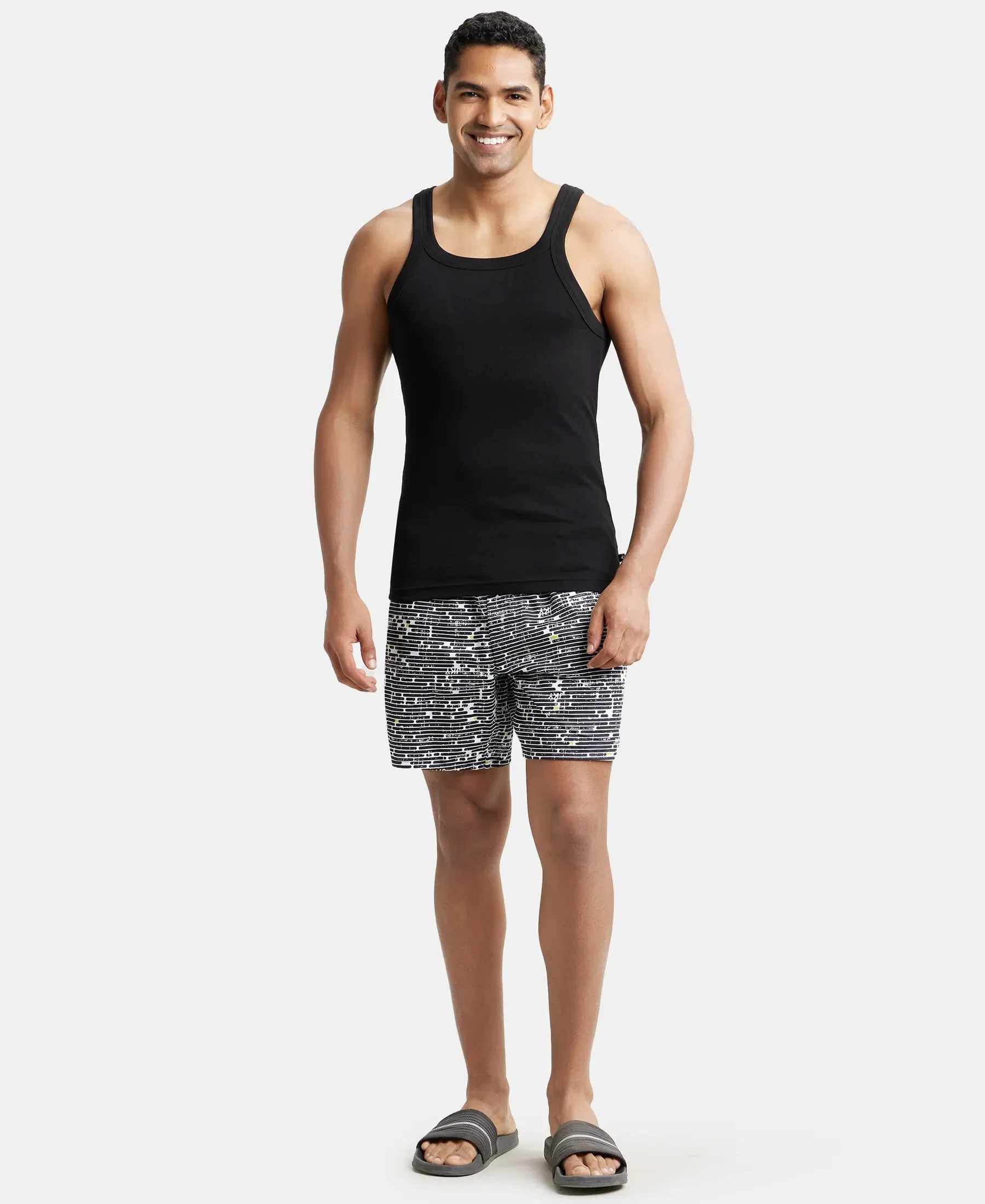 Super Combed Cotton Rib Square Neck Gym Vest - Black (Pack of 2)