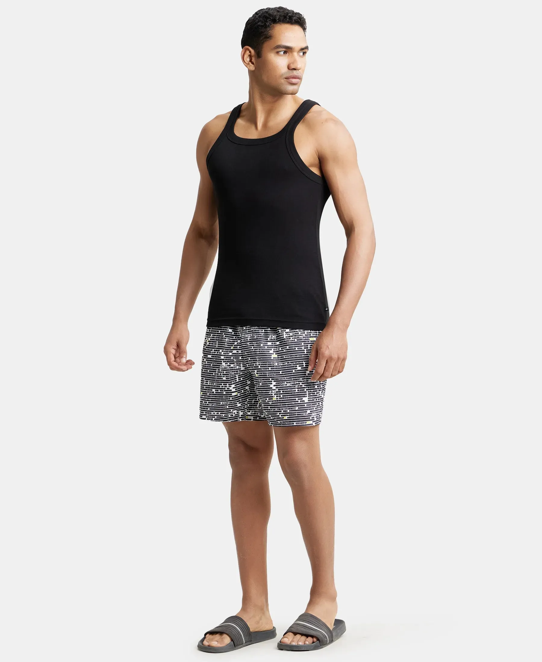 Super Combed Cotton Rib Square Neck Gym Vest - Black (Pack of 2)
