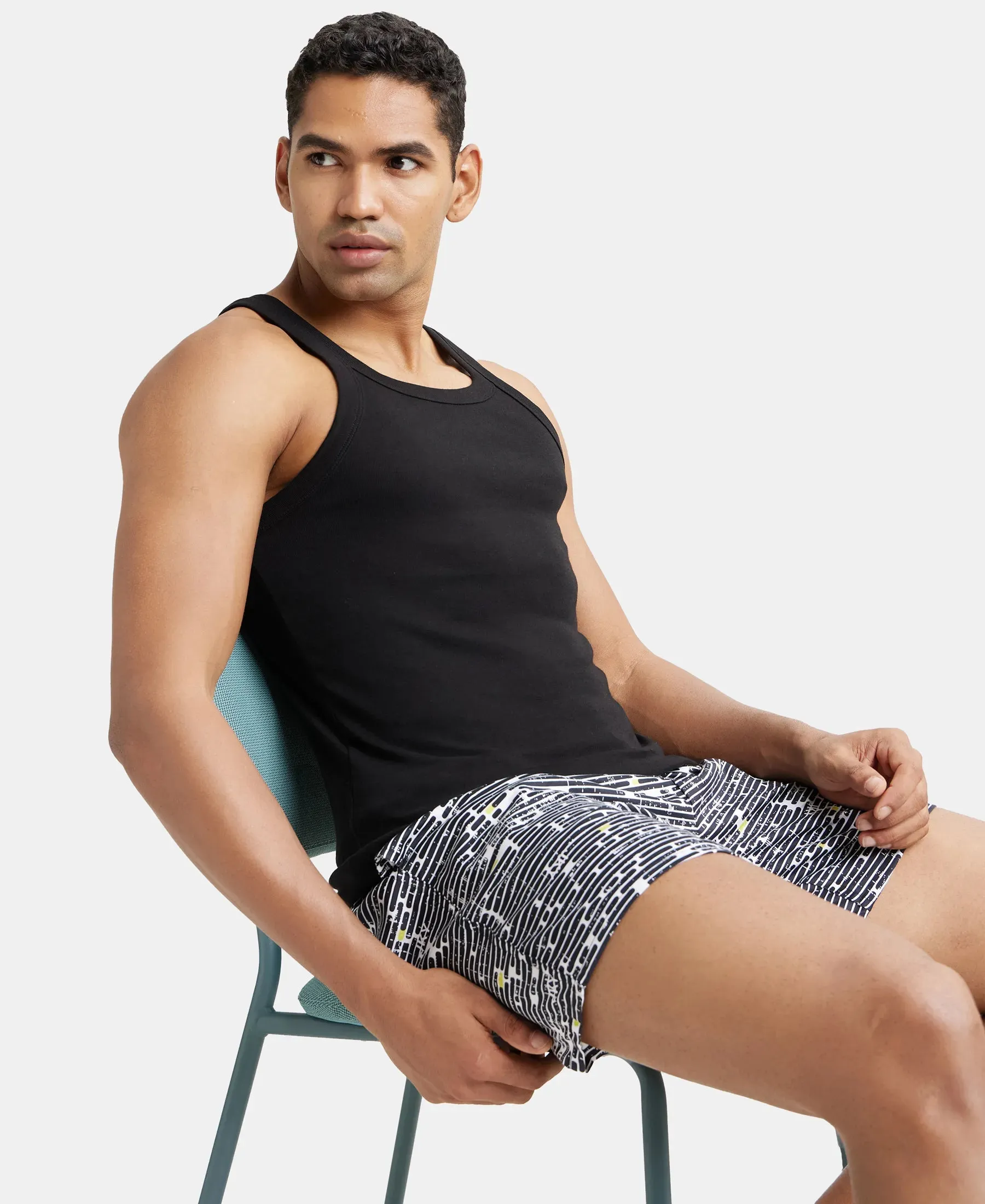 Super Combed Cotton Rib Square Neck Gym Vest - Black (Pack of 2)