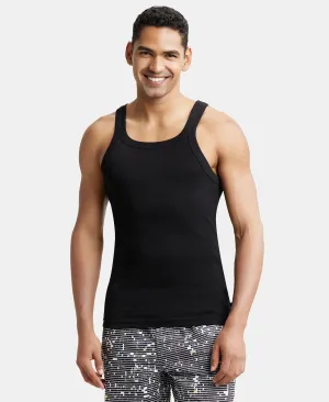 Super Combed Cotton Rib Square Neck Gym Vest - Black
