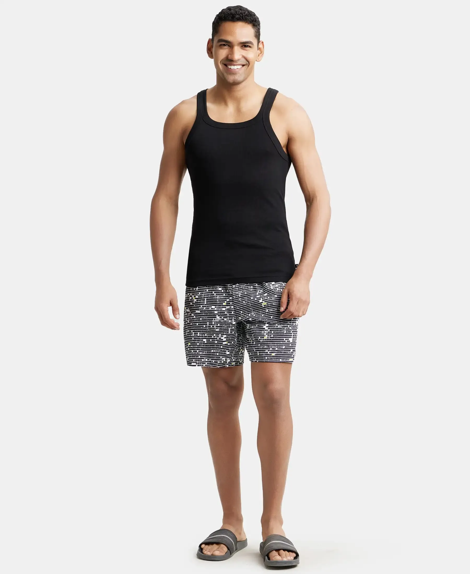 Super Combed Cotton Rib Square Neck Gym Vest - Black