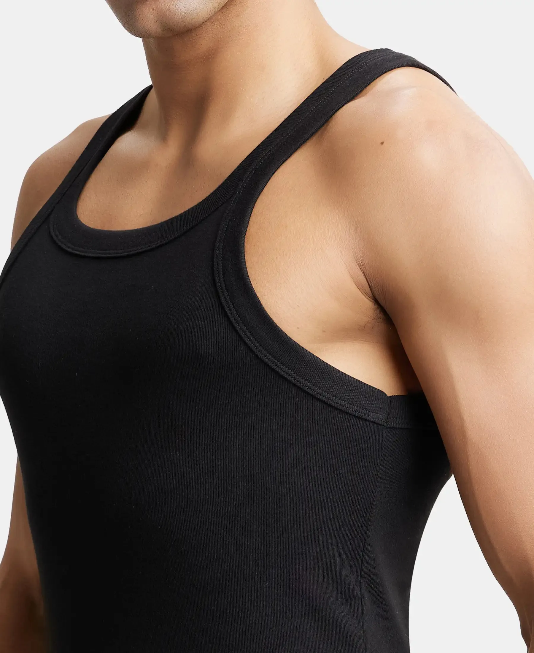 Super Combed Cotton Rib Square Neck Gym Vest - Black