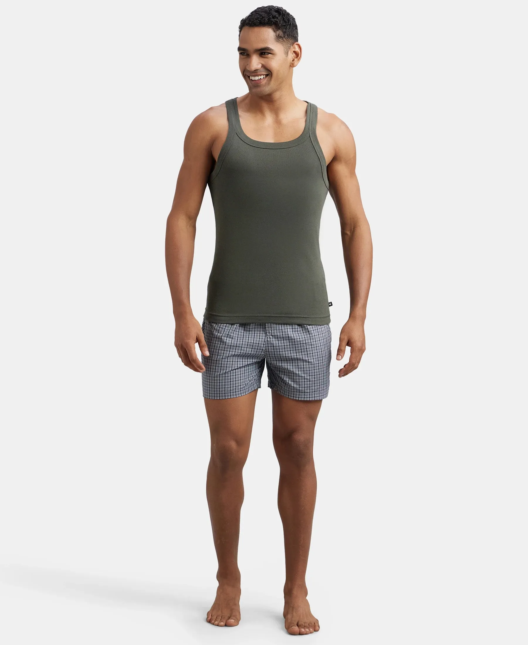 Super Combed Cotton Rib Square Neck Gym Vest - Deep Olive