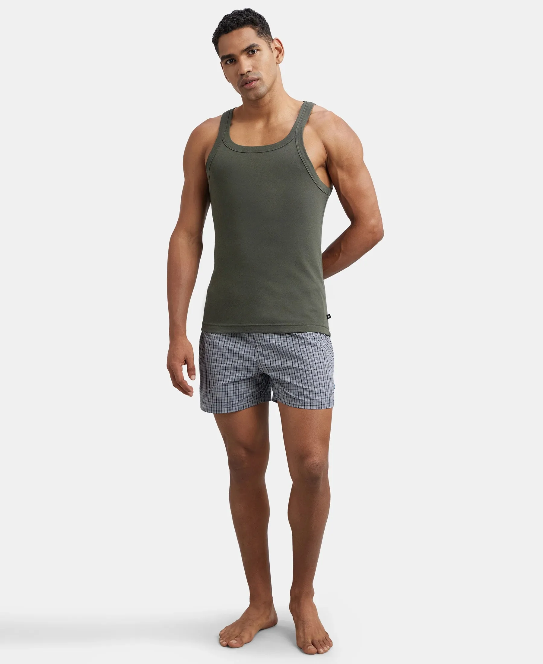 Super Combed Cotton Rib Square Neck Gym Vest - Deep Olive