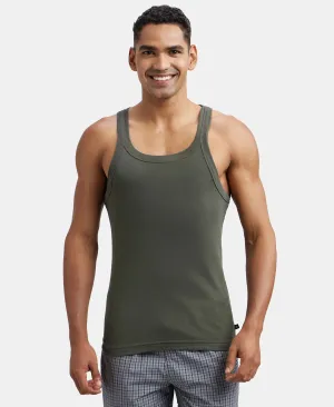 Super Combed Cotton Rib Square Neck Gym Vest - Deep Olive