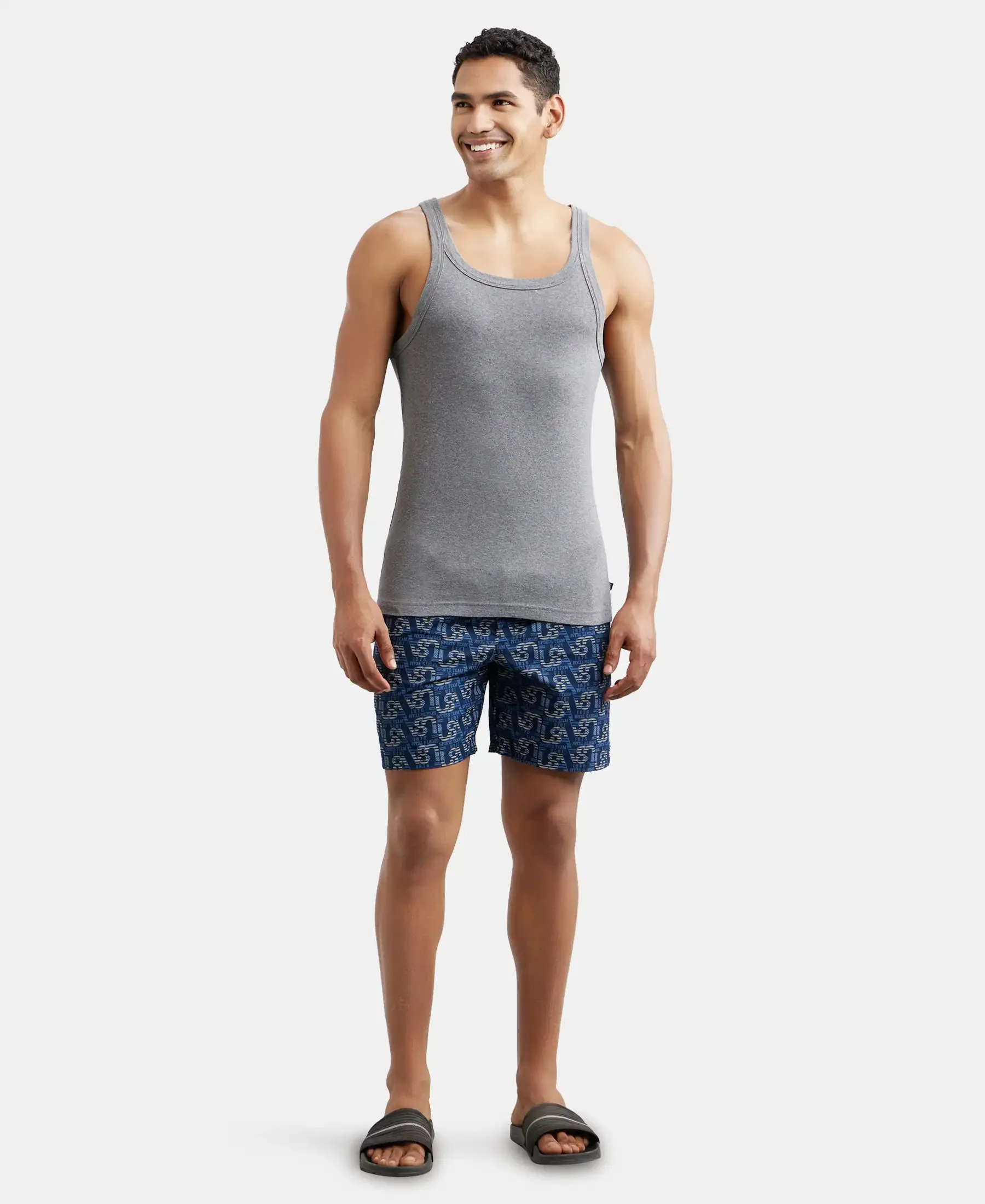 Super Combed Cotton Rib Square Neck Gym Vest - Mid Grey Melange (Pack of 2)