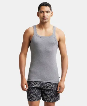 Super Combed Cotton Rib Square Neck Gym Vest - Mid Grey Melange