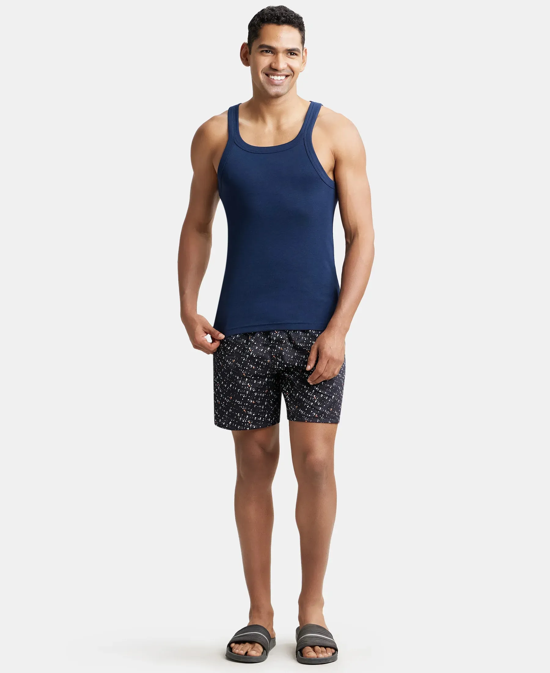 Super Combed Cotton Rib Square Neck Gym Vest - Navy (Pack of 2)