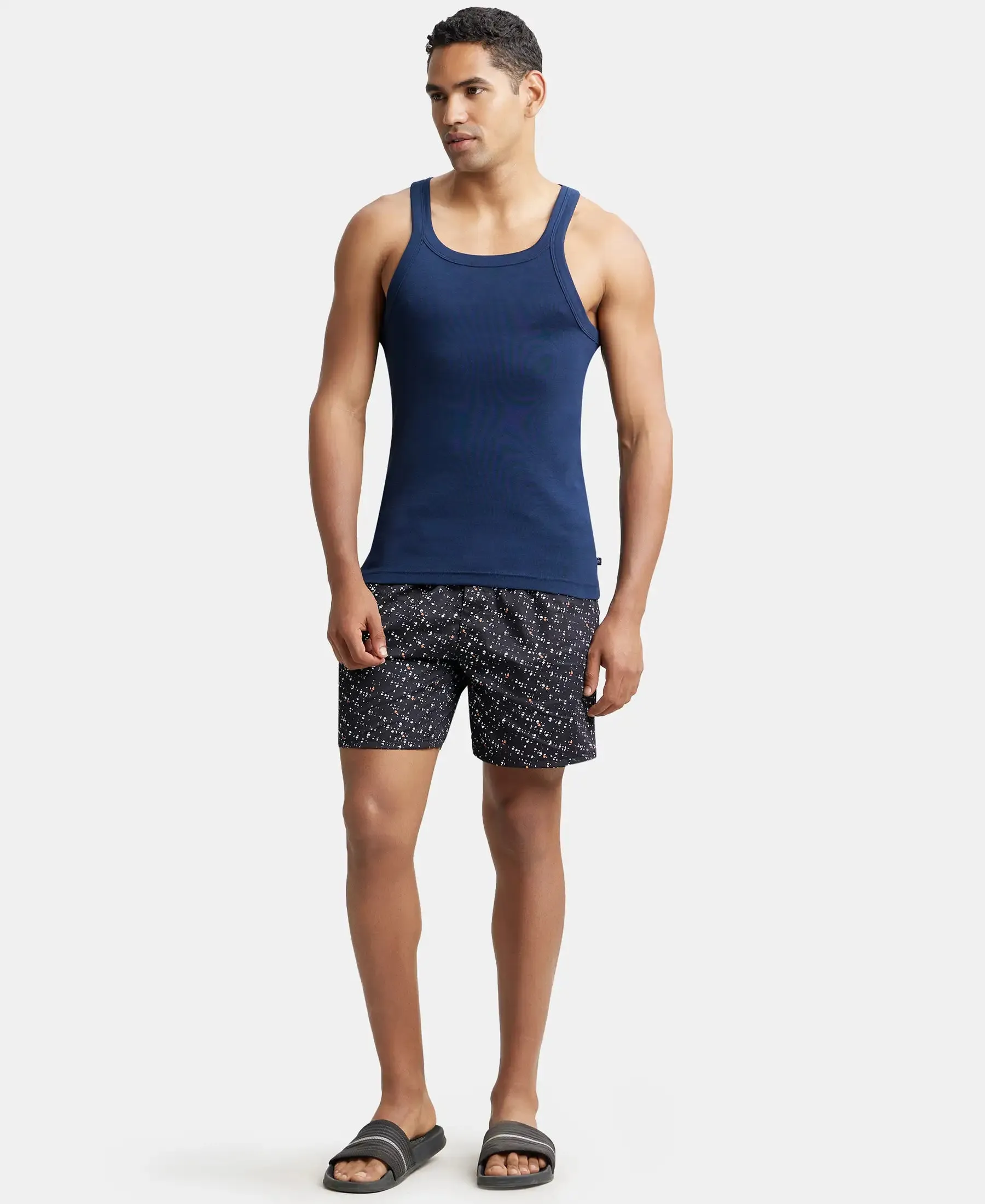 Super Combed Cotton Rib Square Neck Gym Vest - Navy