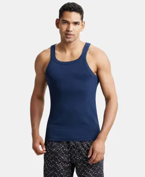 Super Combed Cotton Rib Square Neck Gym Vest - Navy