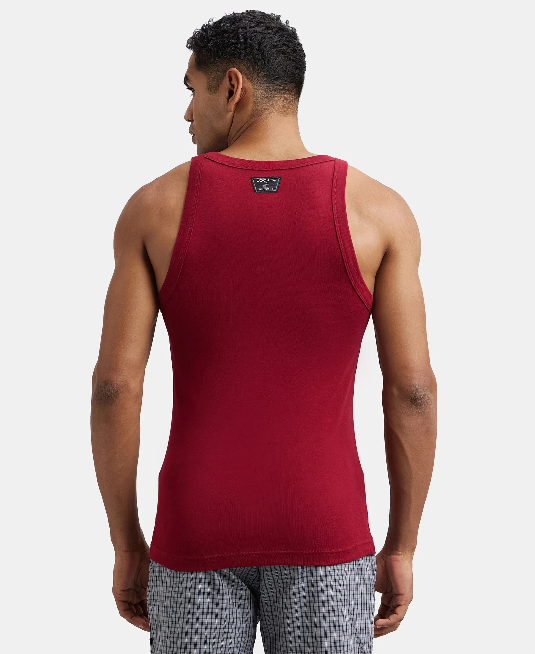 Super Combed Cotton Rib Square Neck Gym Vest - Red Pepper
