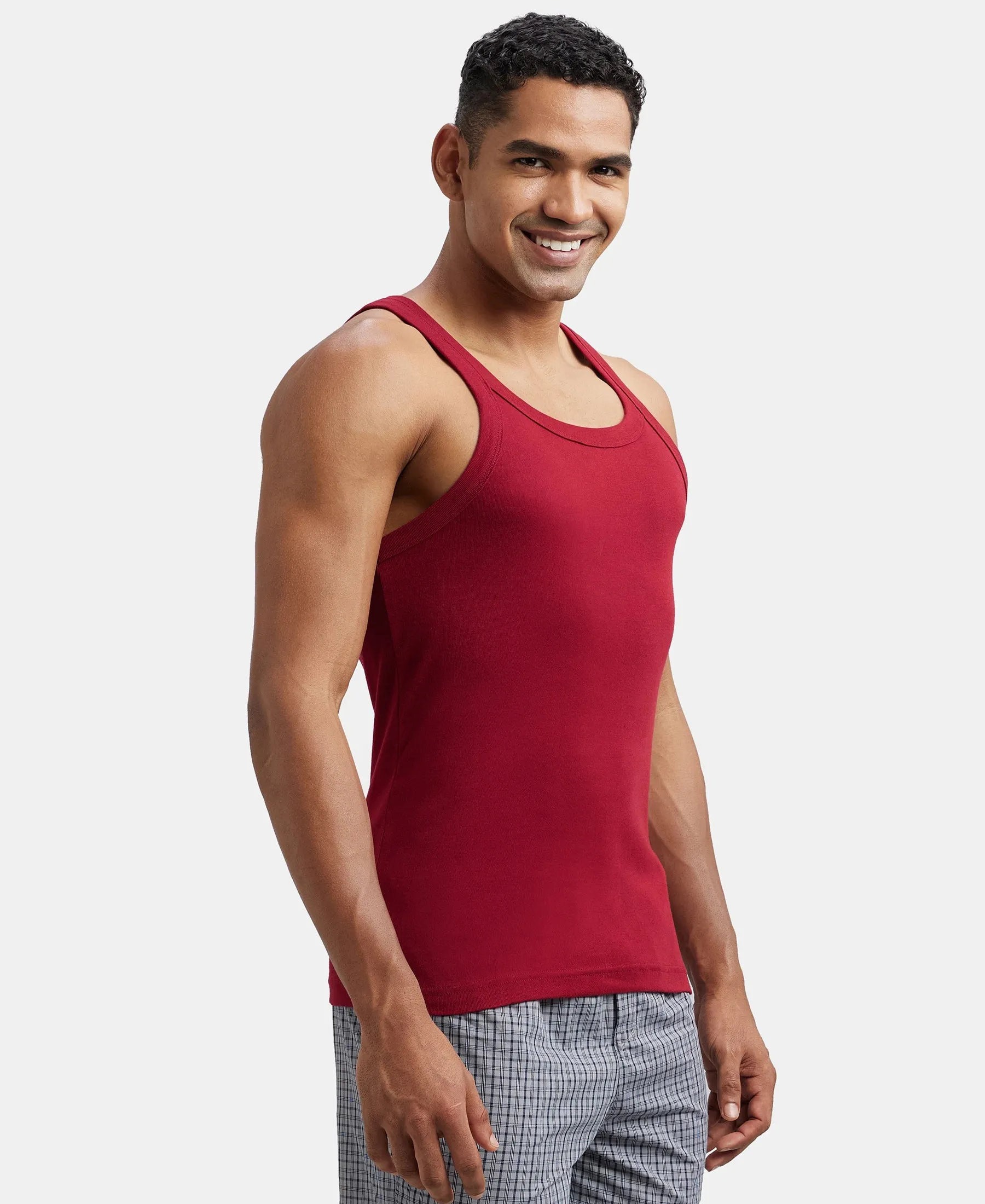 Super Combed Cotton Rib Square Neck Gym Vest - Red Pepper