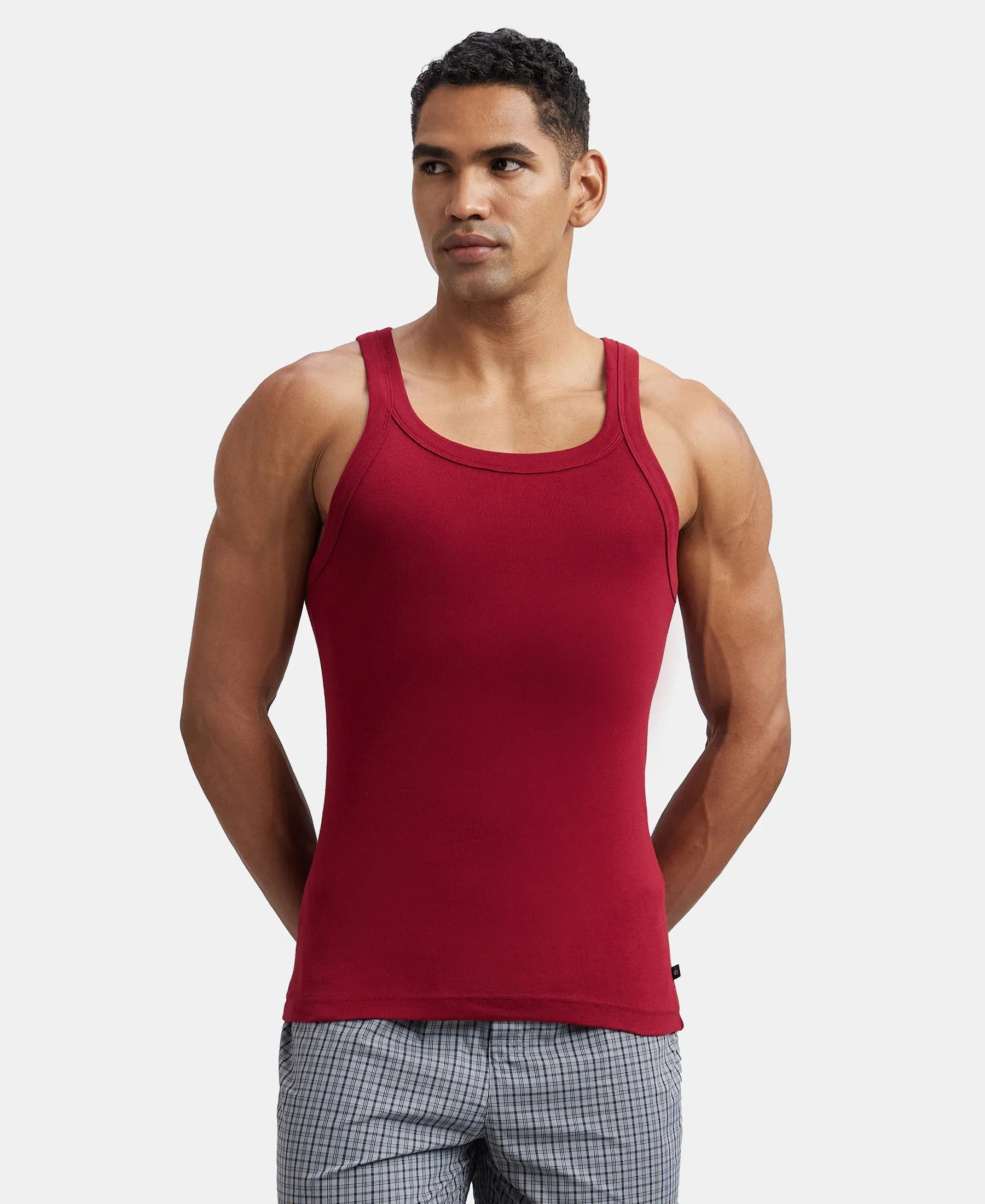 Super Combed Cotton Rib Square Neck Gym Vest - Red Pepper