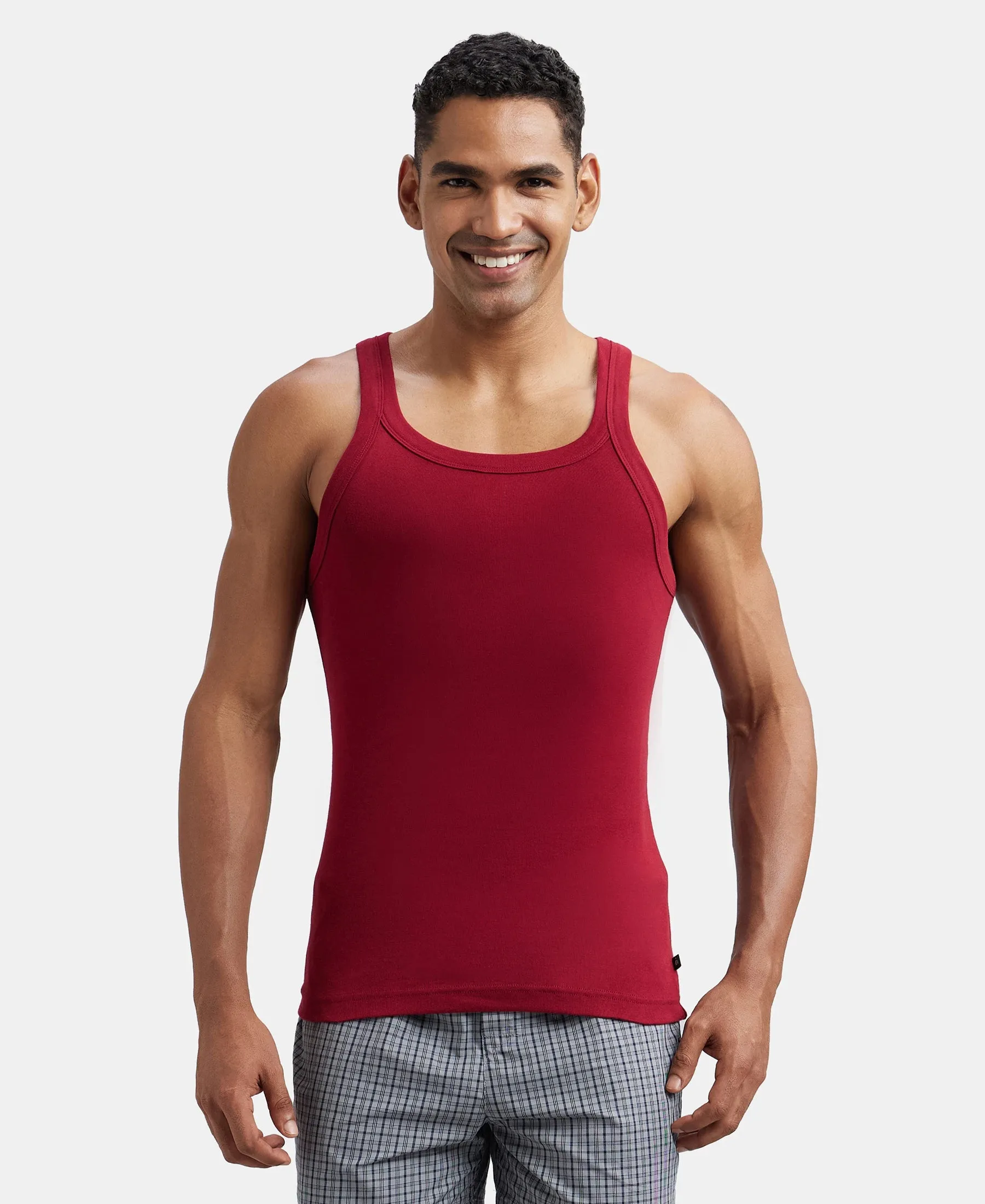 Super Combed Cotton Rib Square Neck Gym Vest - Red Pepper