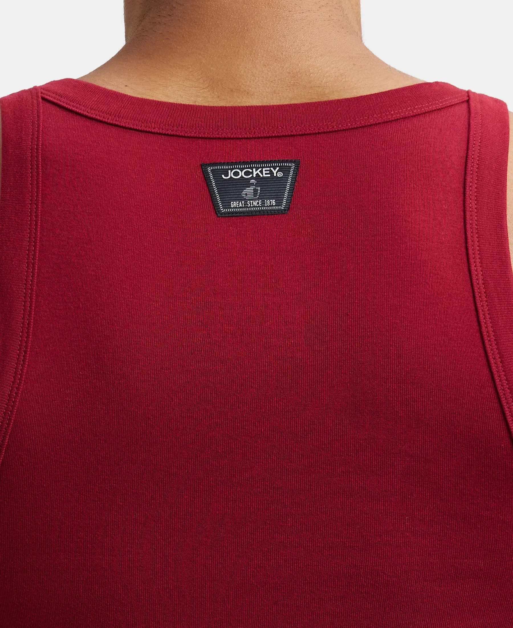 Super Combed Cotton Rib Square Neck Gym Vest - Red Pepper