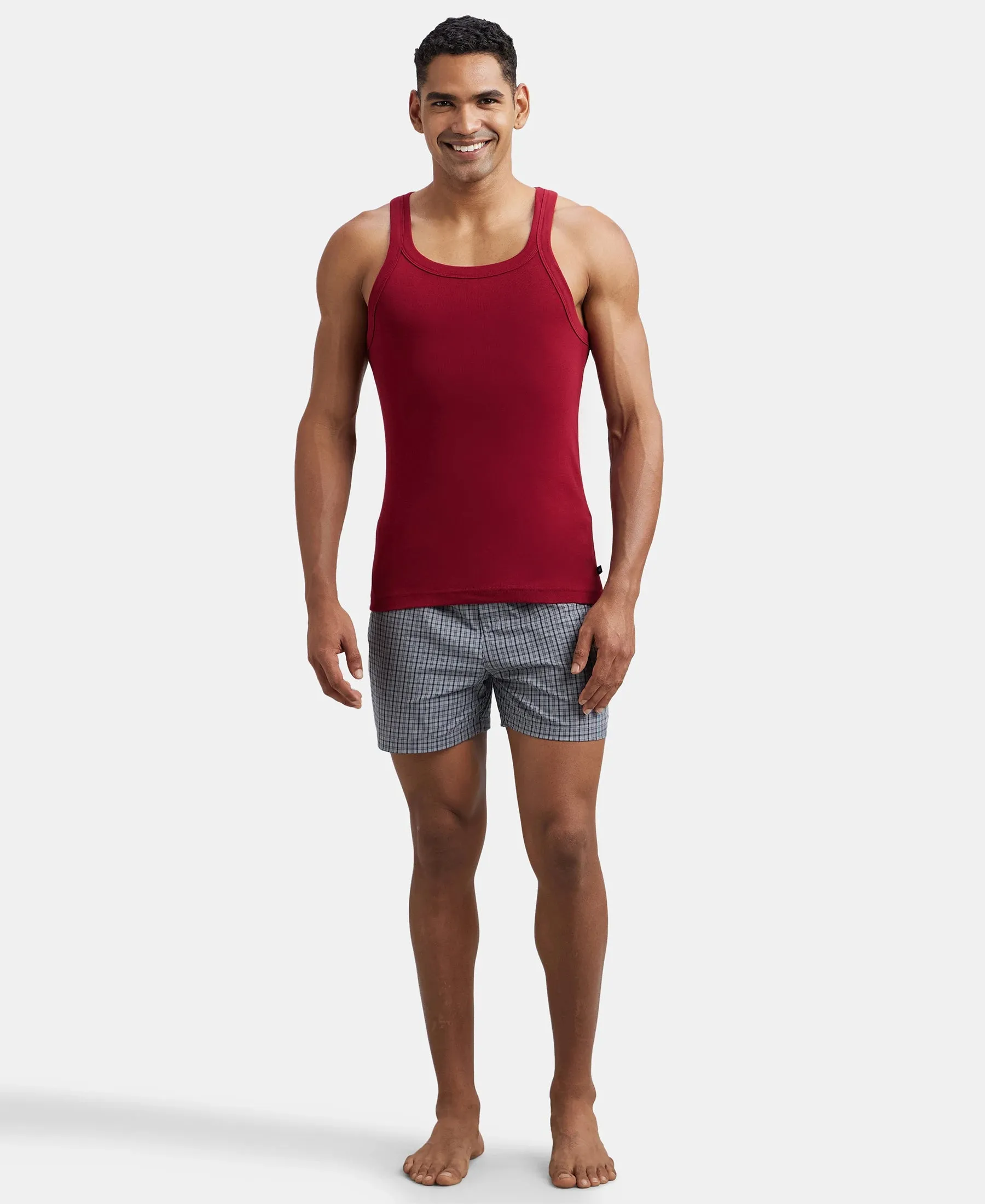 Super Combed Cotton Rib Square Neck Gym Vest - Red Pepper