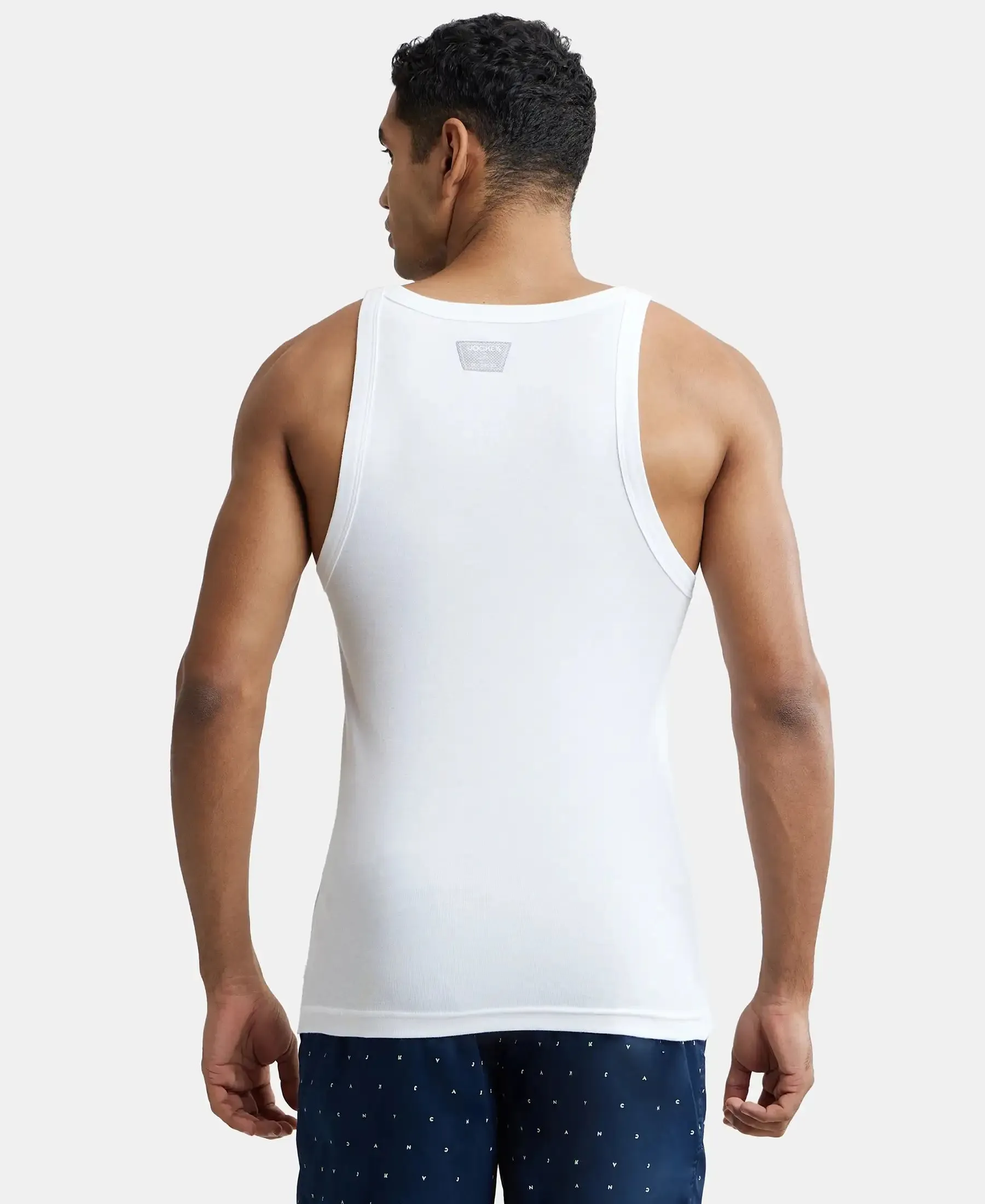 Super Combed Cotton Rib Square Neck Gym Vest - White (Pack of 2)