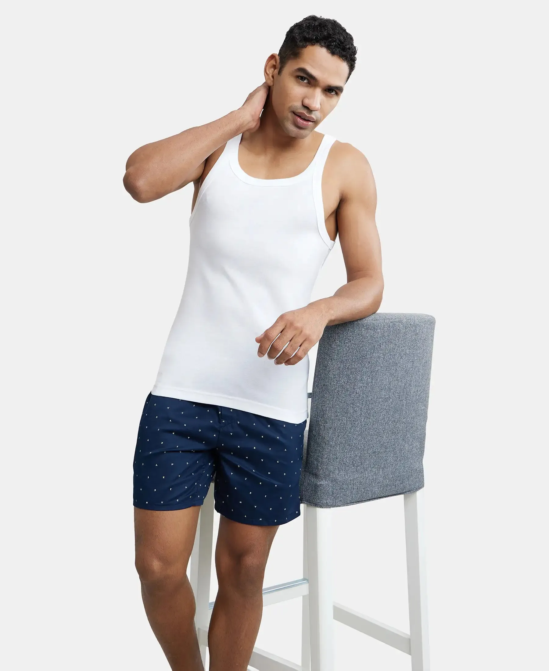 Super Combed Cotton Rib Square Neck Gym Vest - White (Pack of 2)