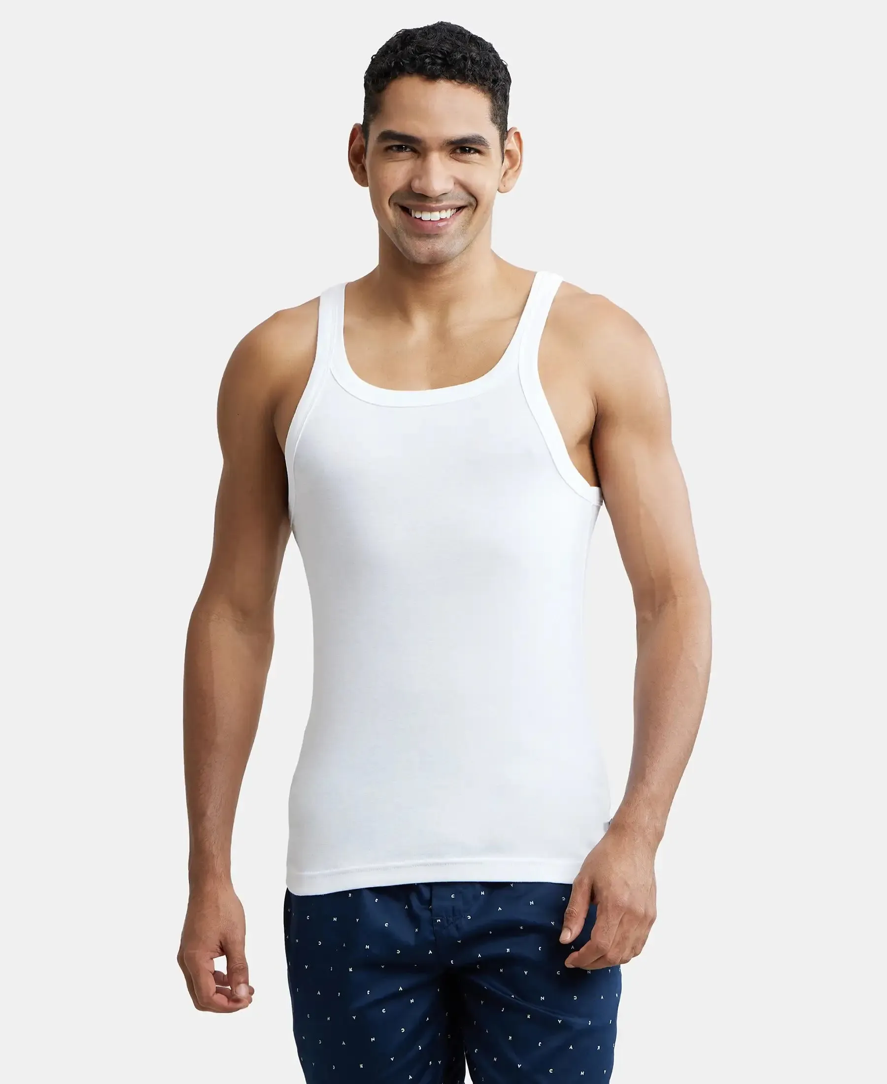 Super Combed Cotton Rib Square Neck Gym Vest - White (Pack of 2)